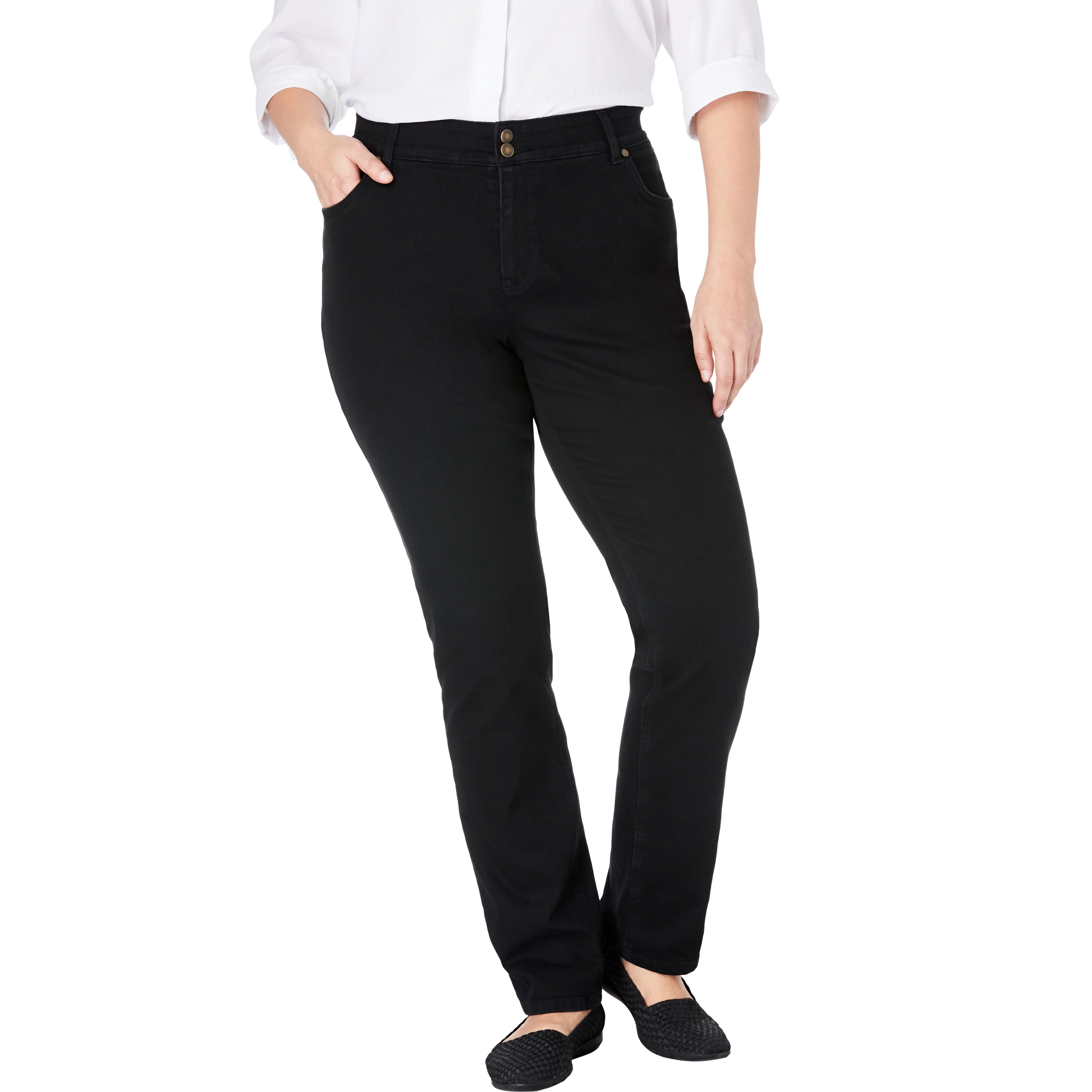 Woman Within Plus Stretch Built-in Slimming Panel Straight Leg Jeans