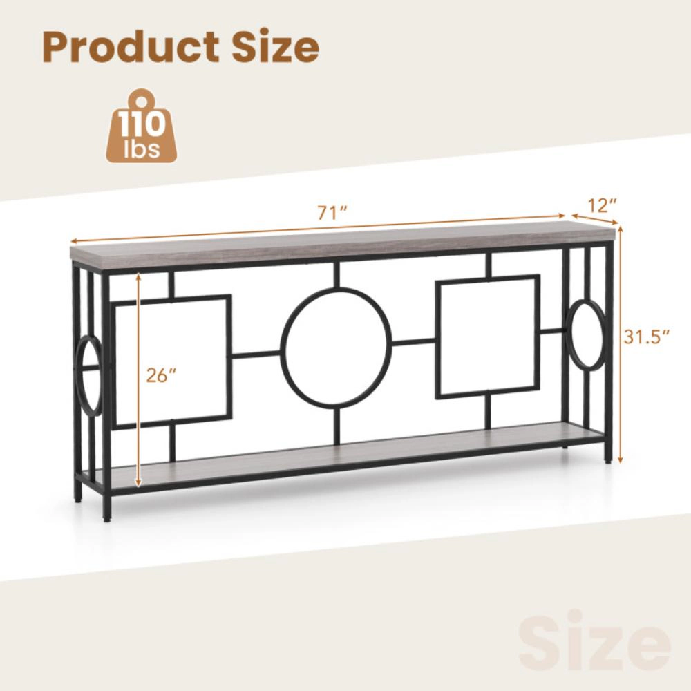 Hivvago Elegant Two-Tier Console with Marble-Look Top and Extra Storage