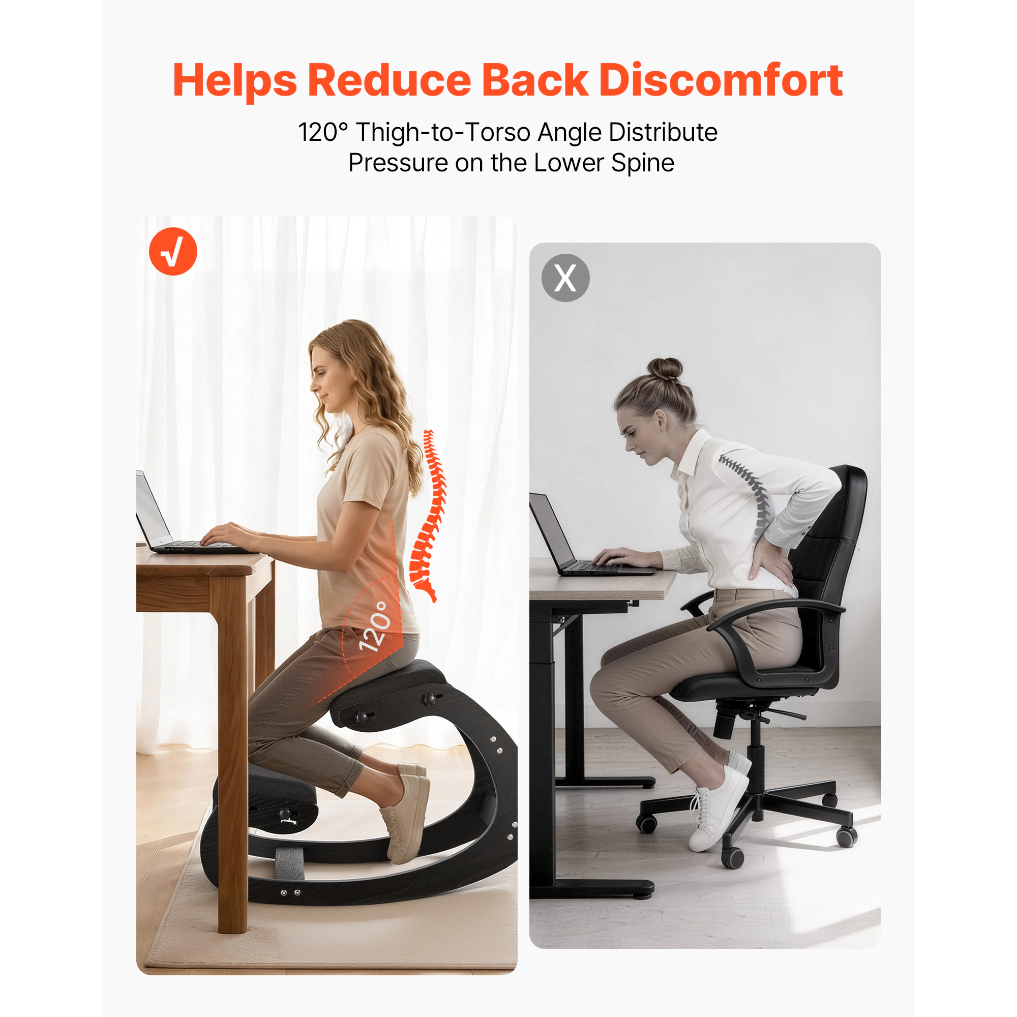 HONGGE Ergonomic Kneeling Chair Wooden Posture Knee Chair with Adjustable Thick Foam Cushions Solid Wood Frame