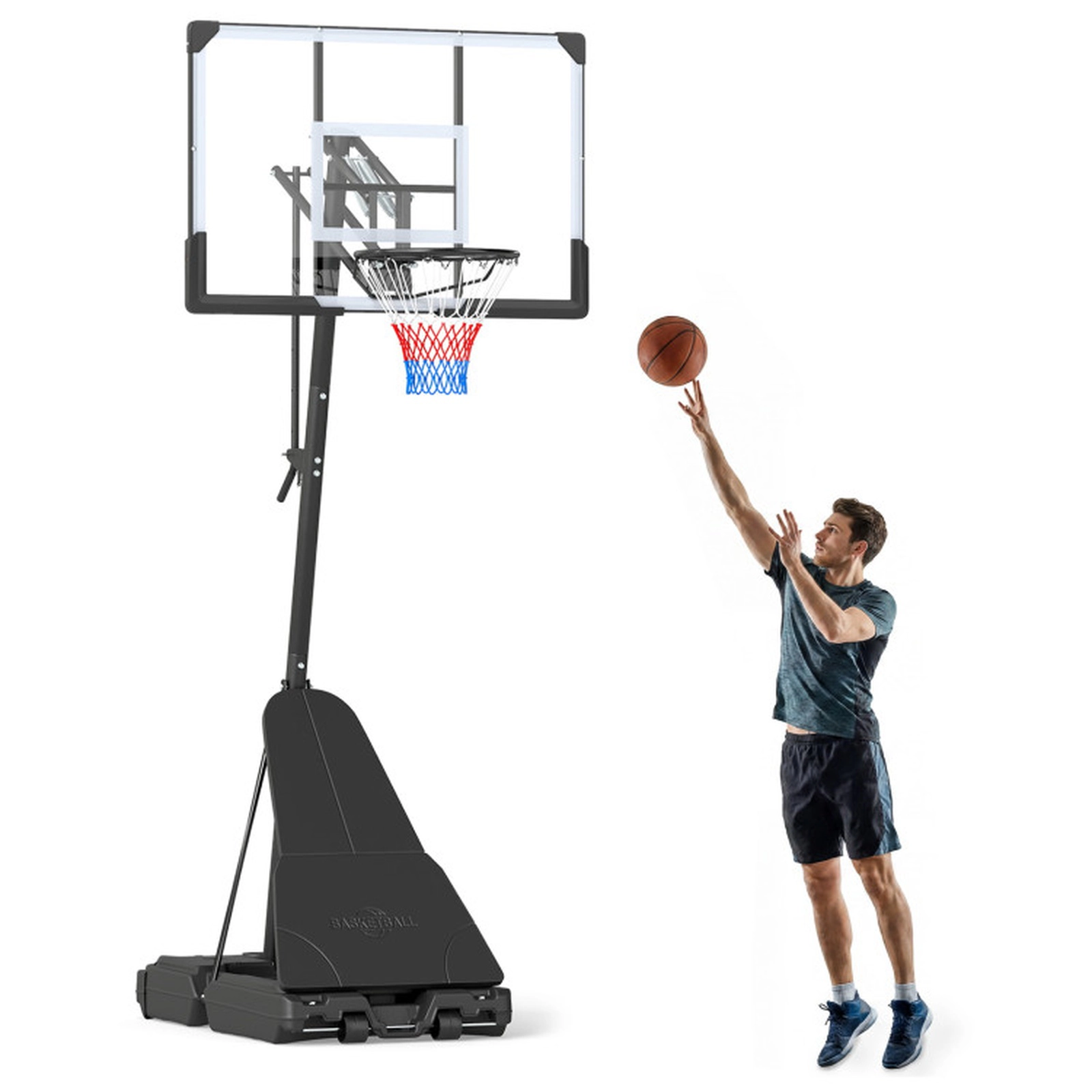 SUGIFT Height Adjustable Portable Outdoor Basketball Hoop System 8-10 ft Rim with 44-in Backboard Black