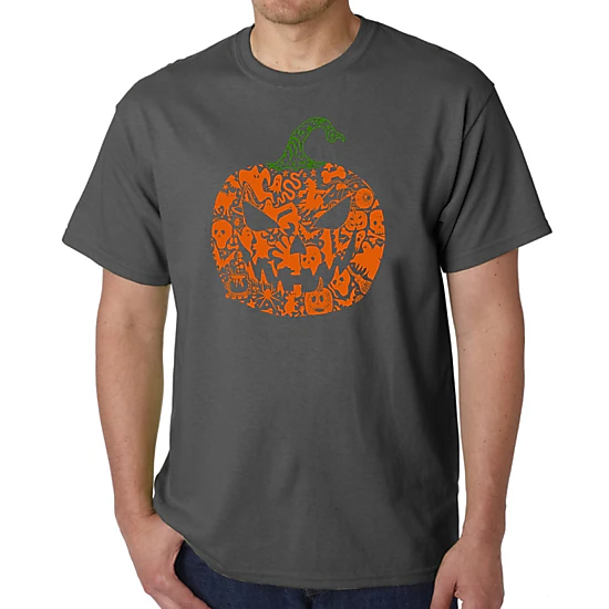 LA Pop Art Men's Halloween Pumpkin Graphic T-Shirt