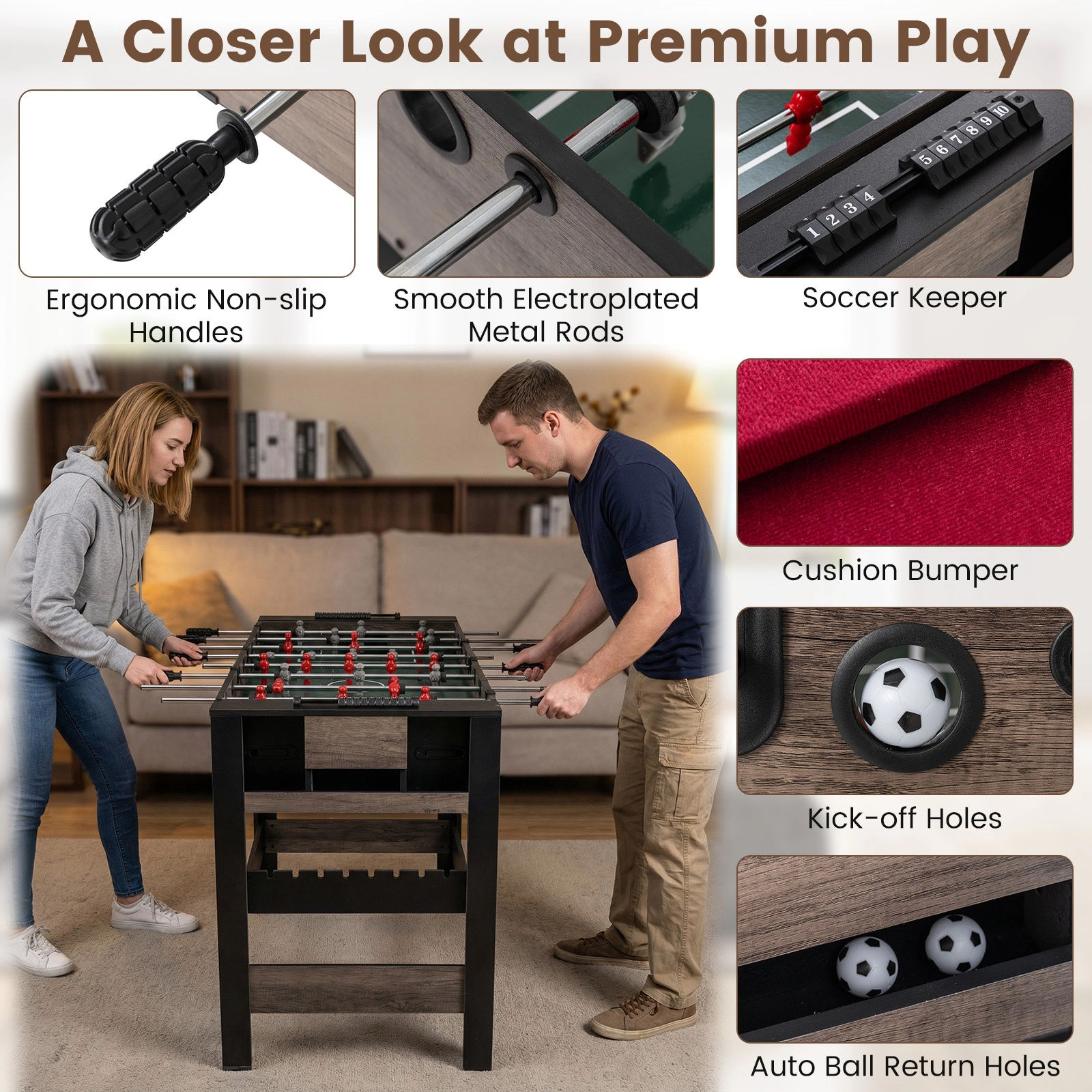 SUGIFT 3-in-1 Flip-Top Combo Game Table with Foosball Pool and Table Tennis 49-in Frame Black & Brown