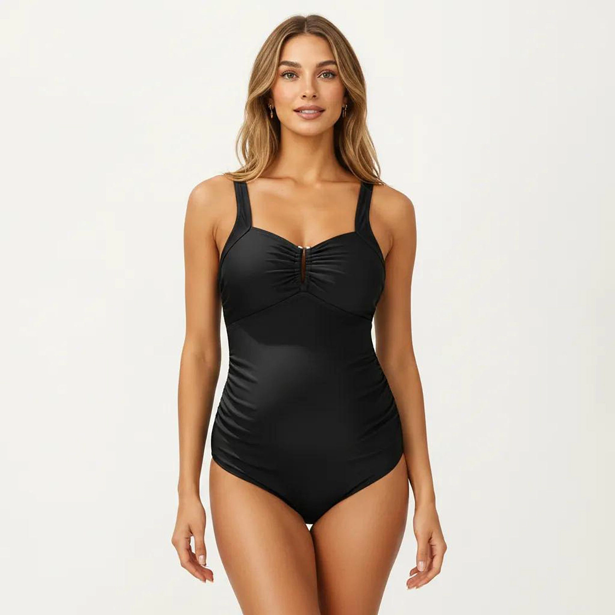 Anna-Kaci Women Maternity One-Piece Swimsuit - Ruched Front, Keyhole Detail