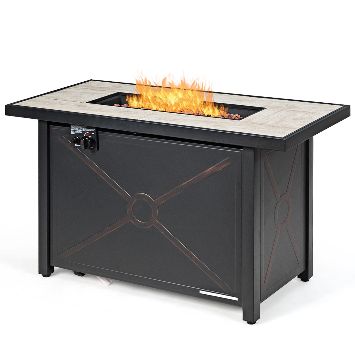 SUGIFT 42 in 60000 BTU Fire Pit Table and Storage Box 9-Piece Patio Rattan Sectional Set