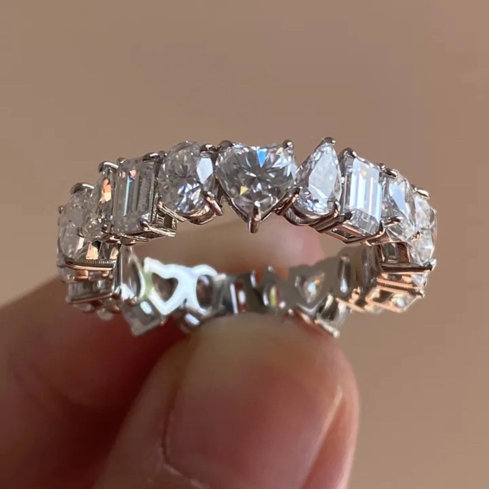 Women Cubic Zirconia Ring Bridal Eternity Wedding Band Ring