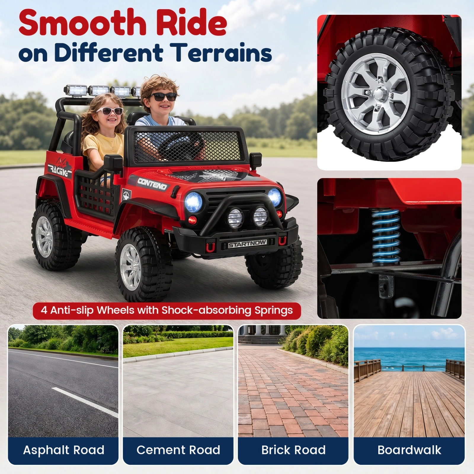 12V 2-Seater Kids Ride On Car with Parent Remote Lockable Doors 4-Wheel Spring Suspension and LED Lights Ages 3+ Red