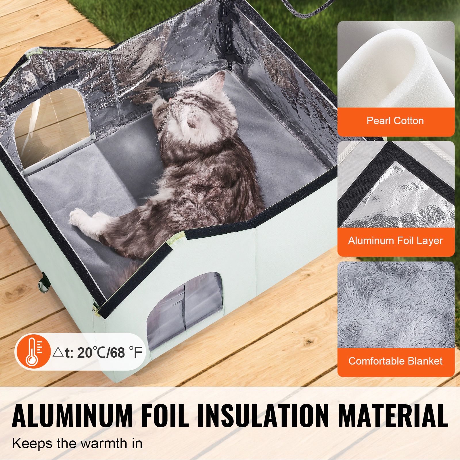 HONGGE Heated Cat House Outdoor Kitty Shelter with Timer, Foldable 600D Oxford Cloth
