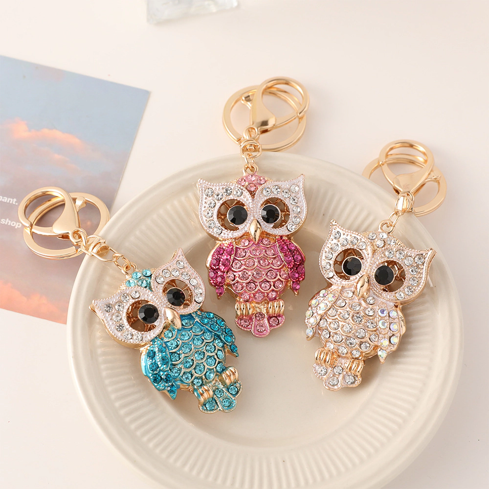 Wardrobe Whimsy Cute Owl Rhinestone Keychain for Women Animal Key Chain Ring Charms Purses