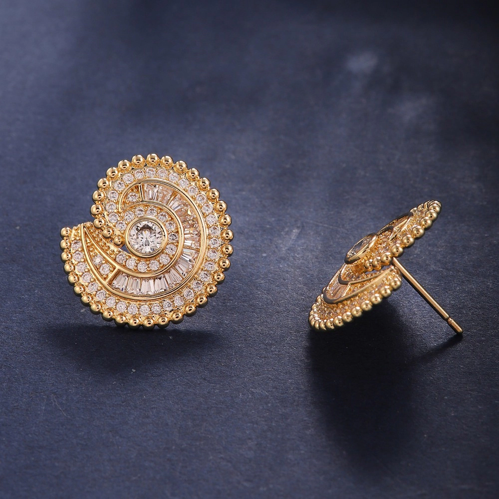 Spiral Shell Multi-Layer Paved Round Stud Earring