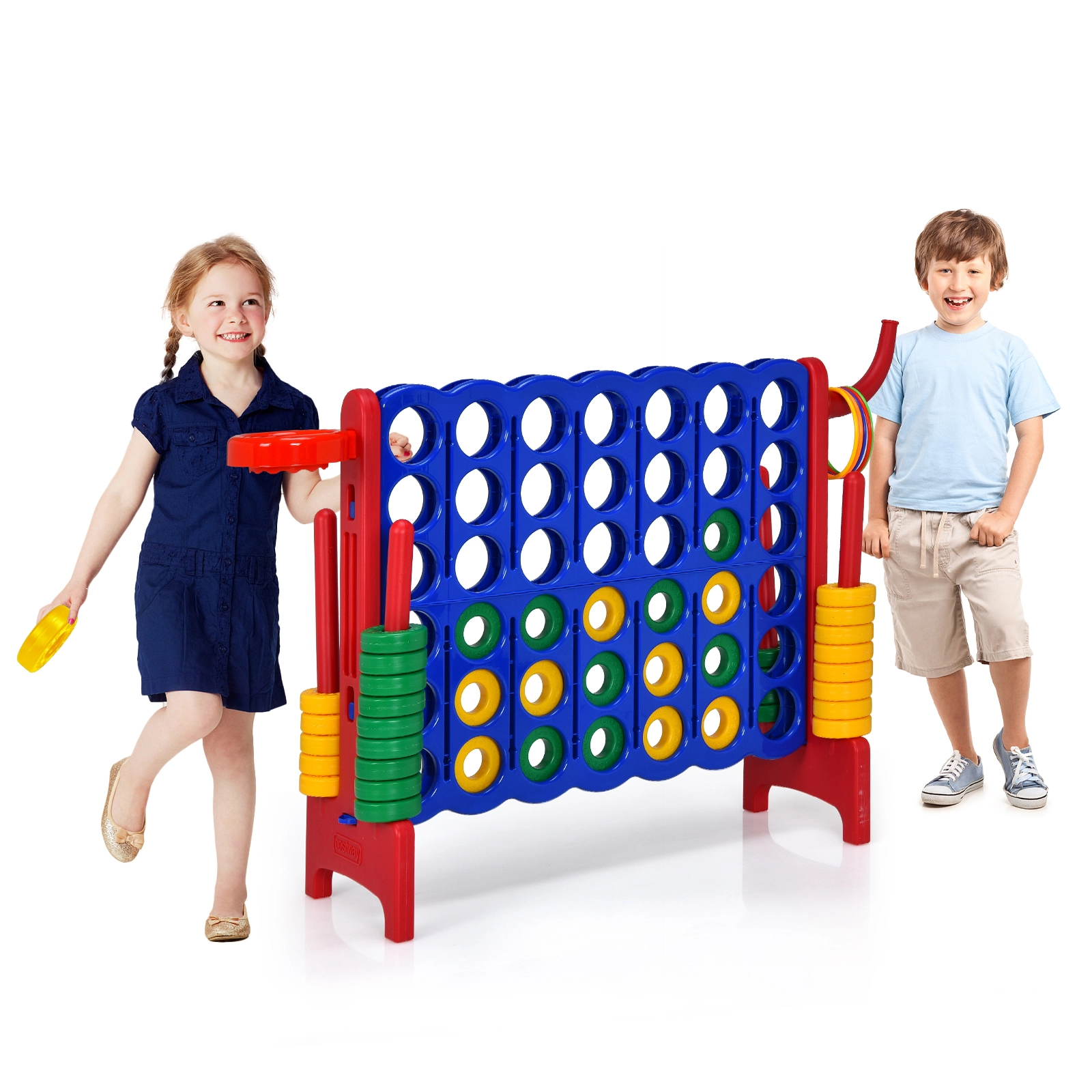 SUGIFT Red 3-in-1 2.5-ft Tall 4-to-Score Giant Game Set with Basketball Hoop and Ring Toss 33-in W 13-in D 30-in H
