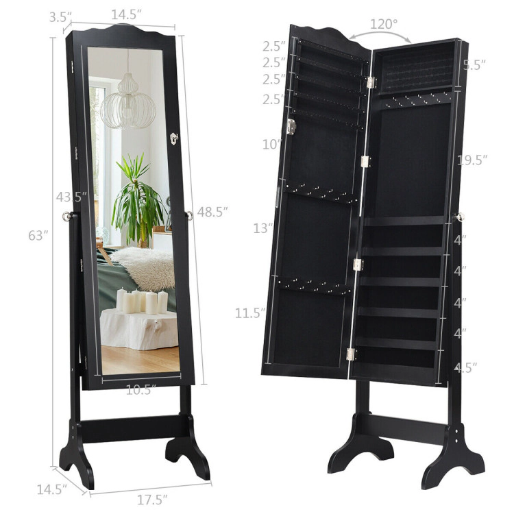 Hivvago Mirrored Jewelry Storage Cabinet with Lockable Organizer