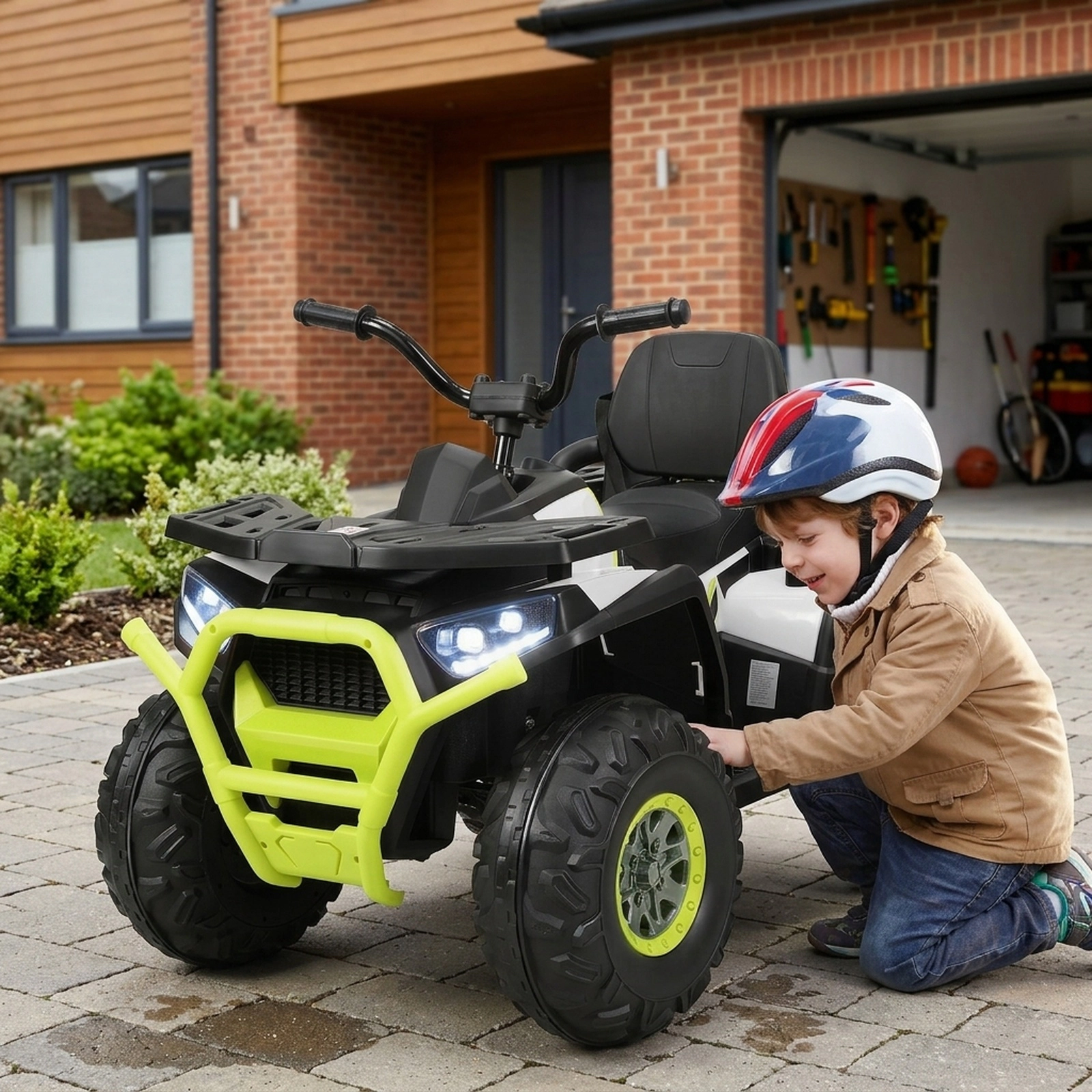 12V Kids ATV 4-Wheeler Quad Electric Ride On Car MP3 Player LED Lights High Low Speed and Safety Belt Ages 3+ White