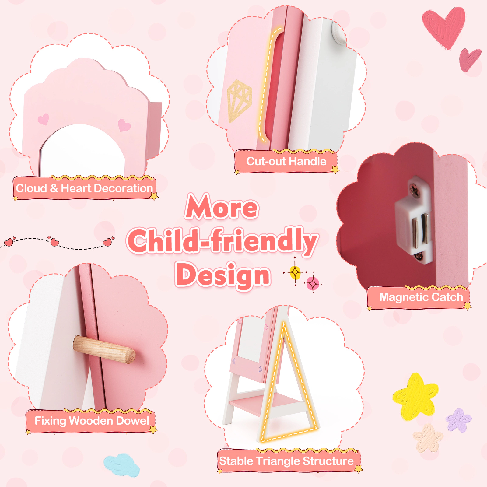 SUGIFT Pink Full Length Mirror Drawer and Open Storage Shelves Kids Jewelry Organizer