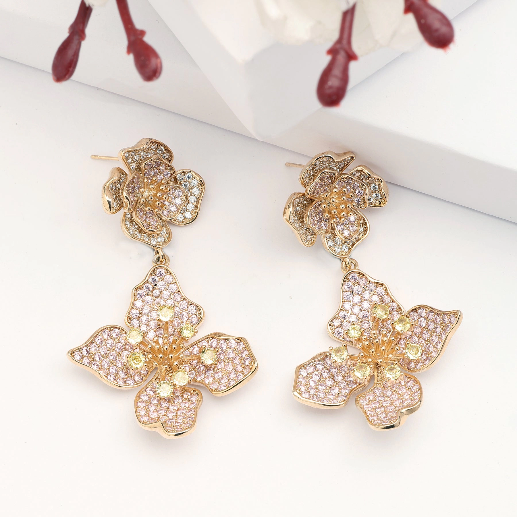 AGP PARIS Womens Diva Two-Tiered Floral Drop Earrings