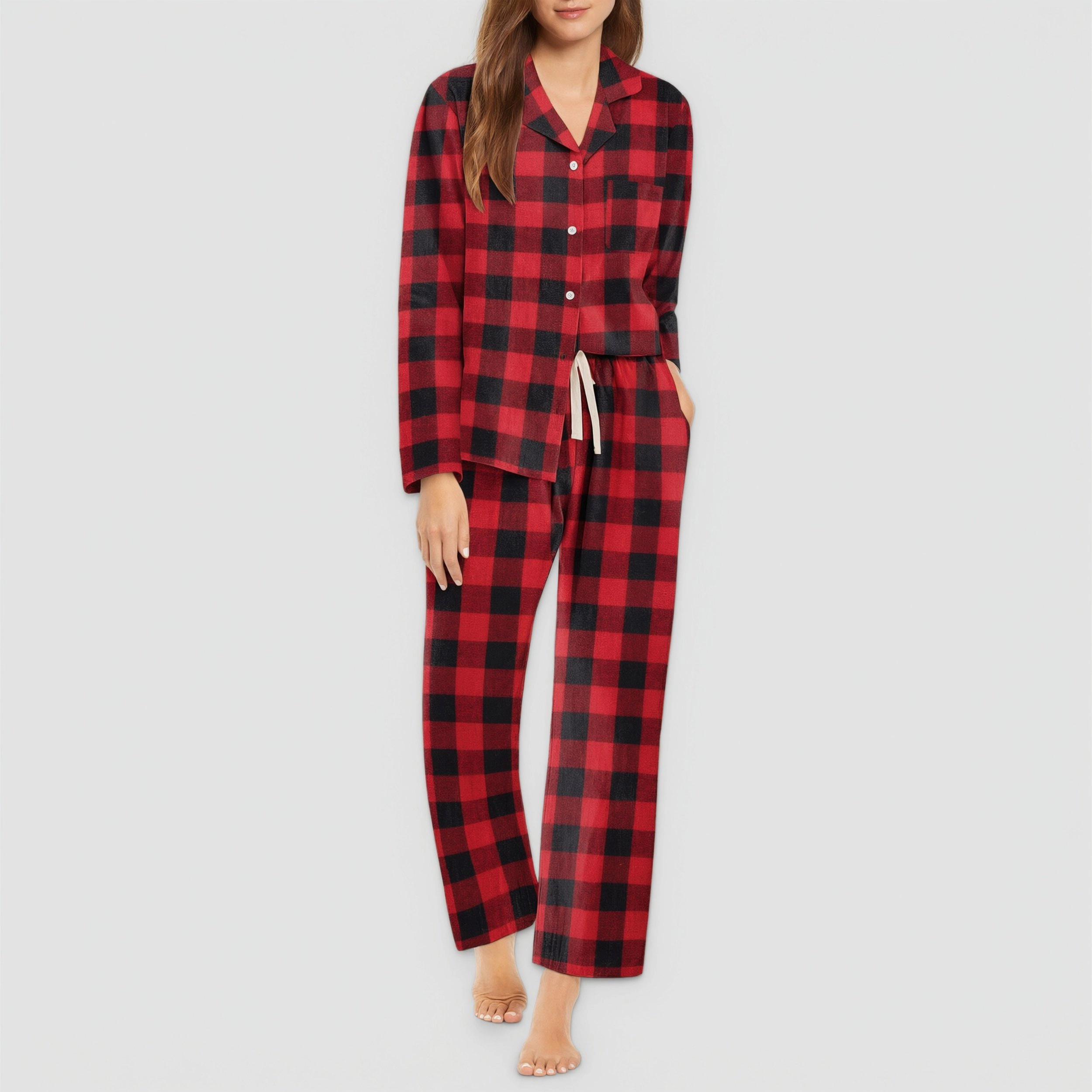 Ekouaer Womens Pajama Sets Two Piece Cotton Plaid Pajamas Long Sleeve Button Down Lounge Set
