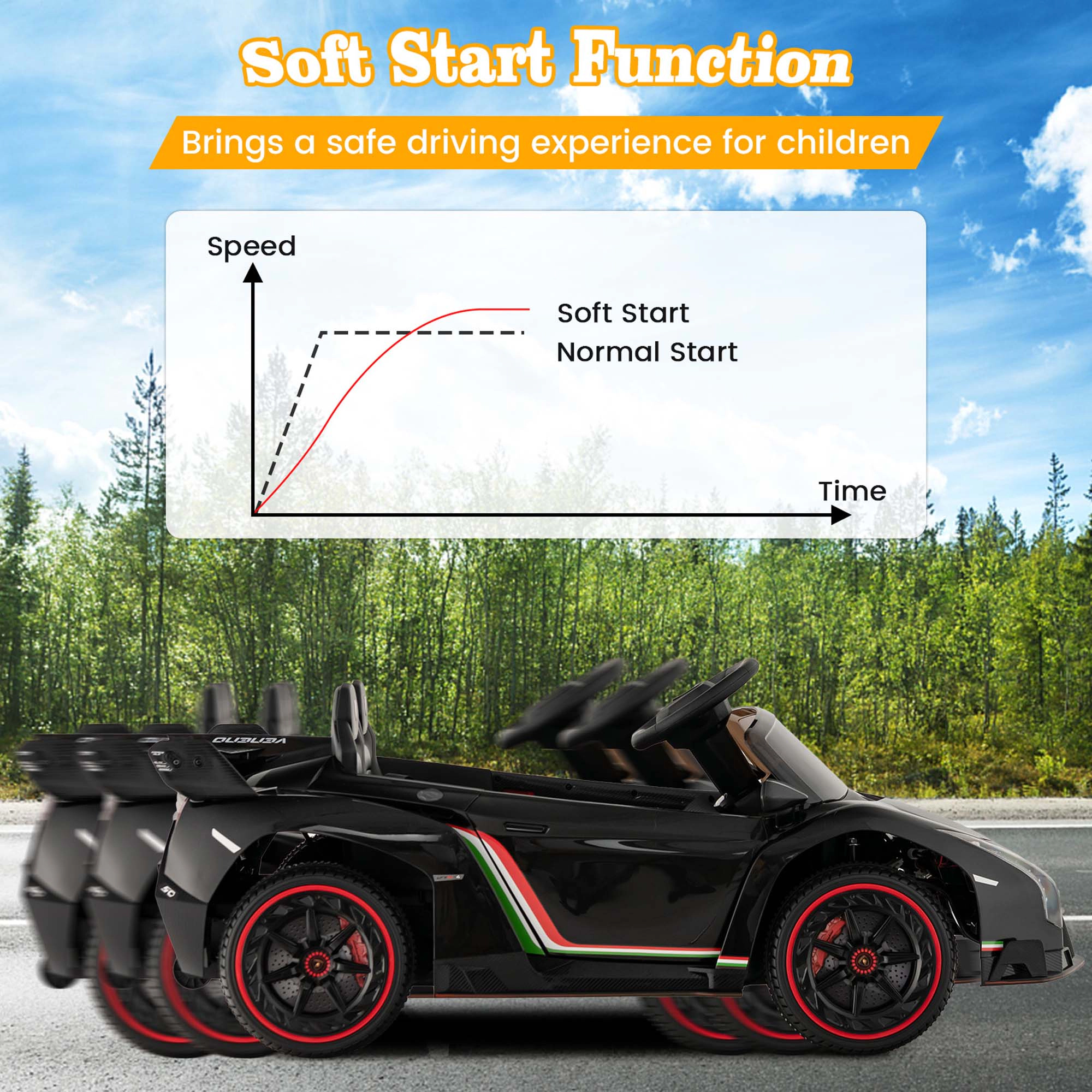 Costway Licensed Lamborghini 4WD Kids Ride-on Sports Car 12V Battery Powered with 3 Speeds Black