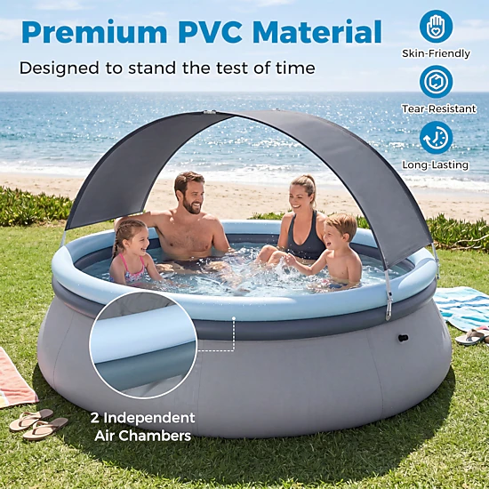 SUGIFT 94.5-in 661-lb Capacity Blue Round Inflatable Above Ground Swimming Pool with UPF 50+ Sunshade Canopy
