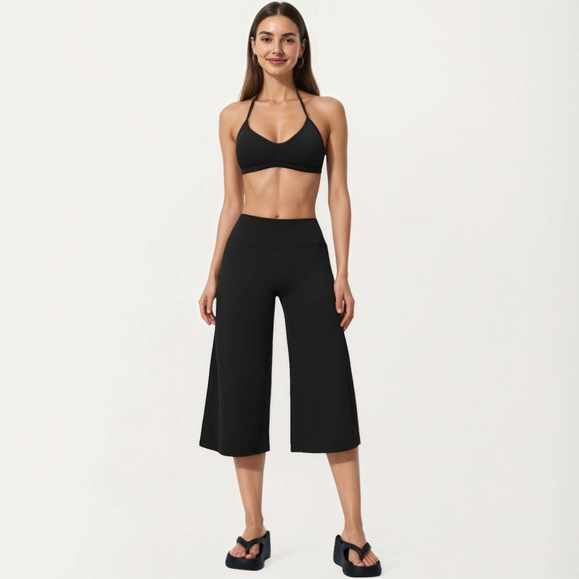Anna-Kaci Women's High-Waist Capri Wide-Leg Pants with Smooth Stretch Fabric and Relaxed Fit