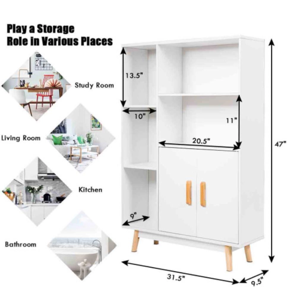 Hivvago Free Standing Pantry Cabinet with 2 Door Cabinet and 5 Shelves