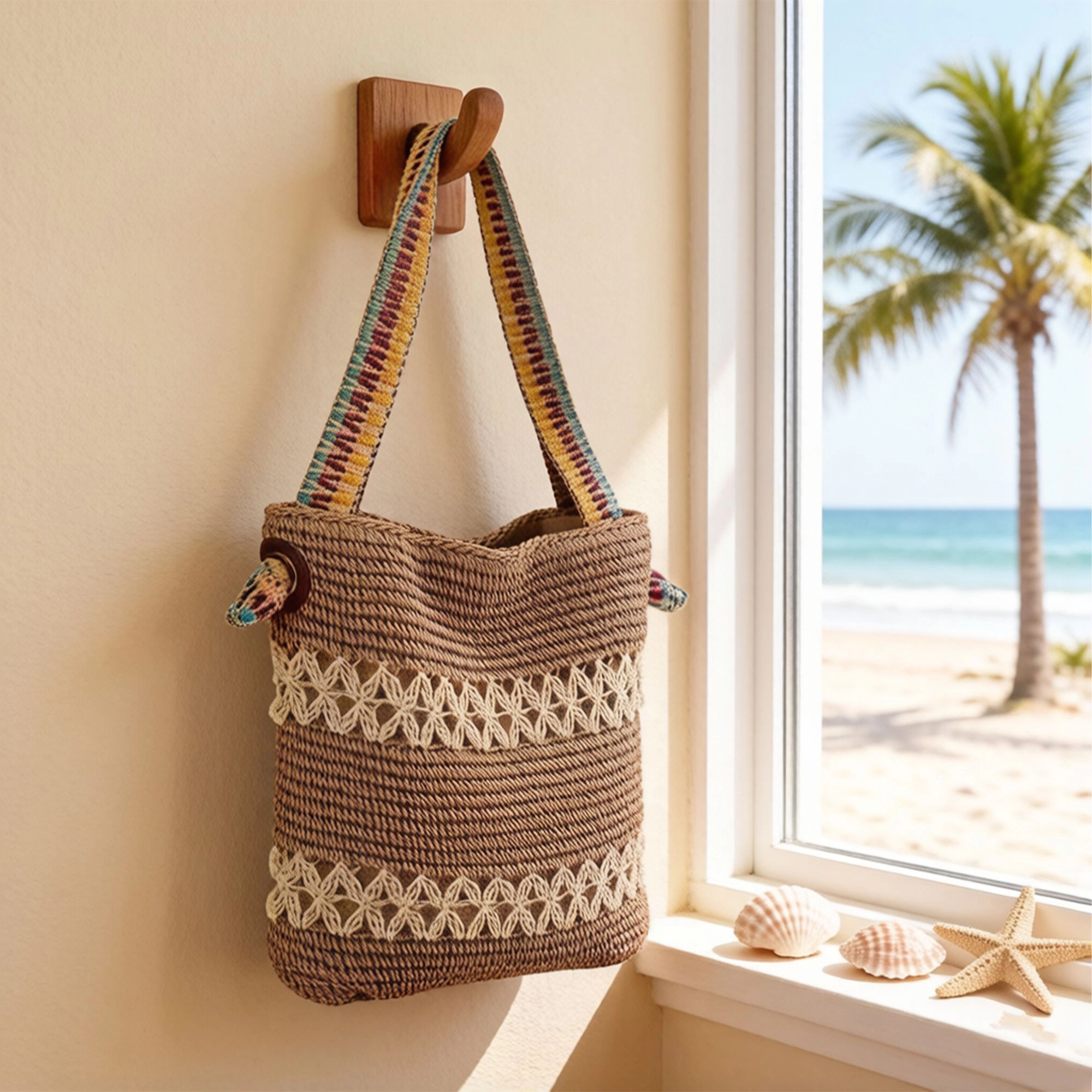 Alilang Women's Crochet Shoulder Bag with Patterned Strap Knit Hobo Handbag Lined Casual Everyday Tote