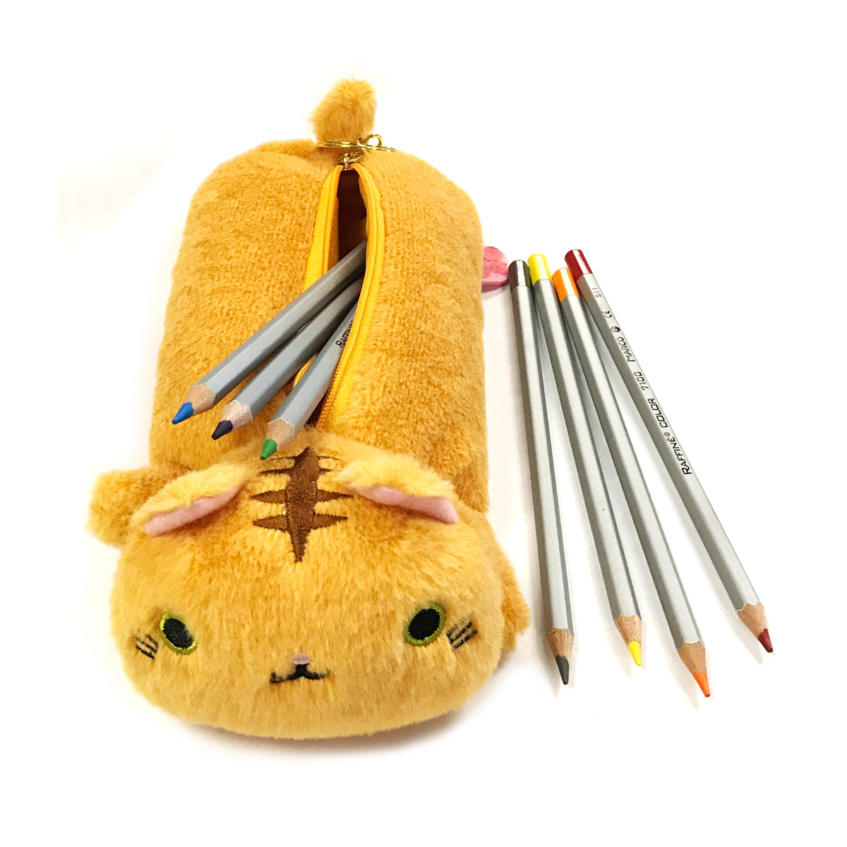 Wrapables Plush Cat Pencil Pouch, Orange