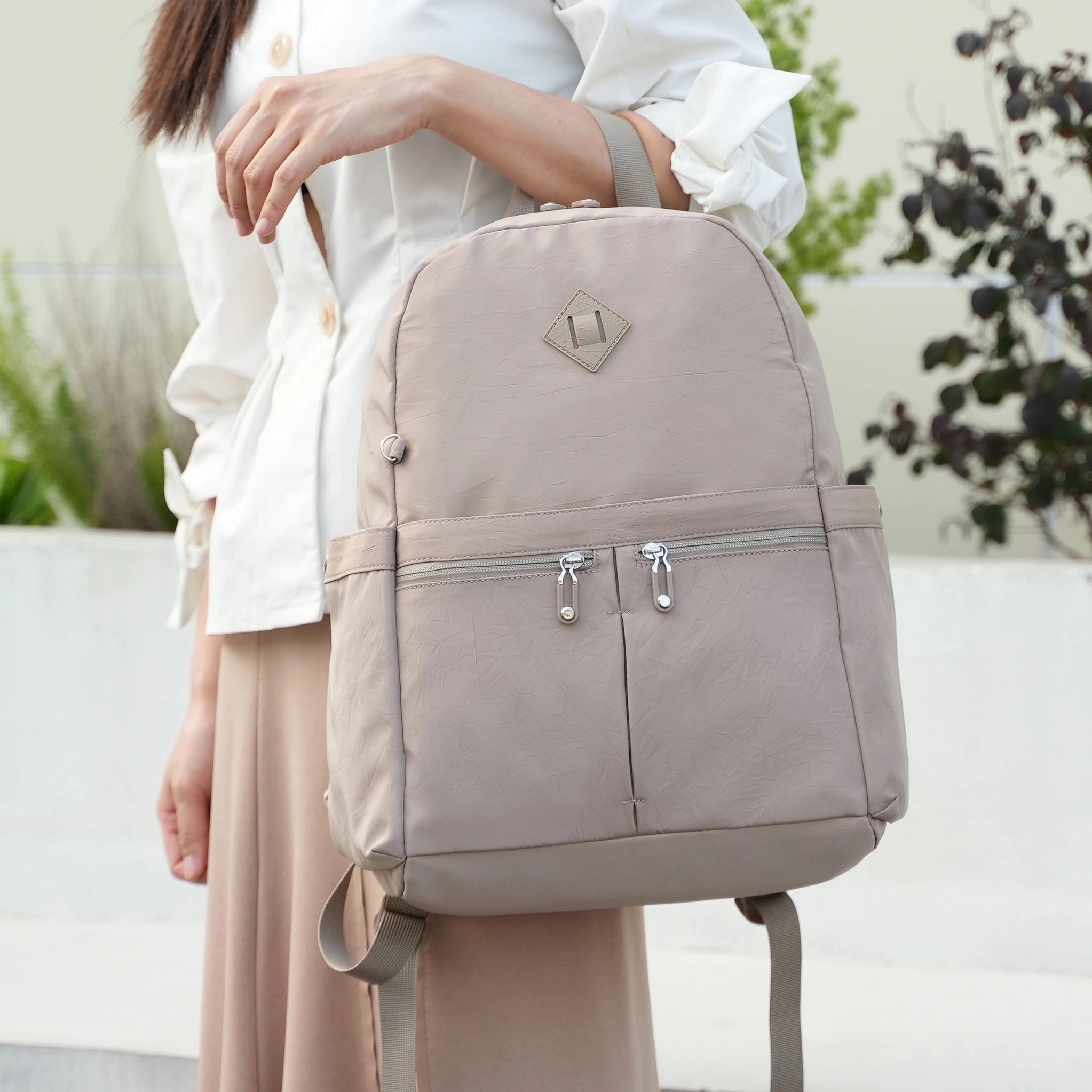 Mia K Collection Tatum Backpack - Textured Nylon Travel with Laptop Compartment
