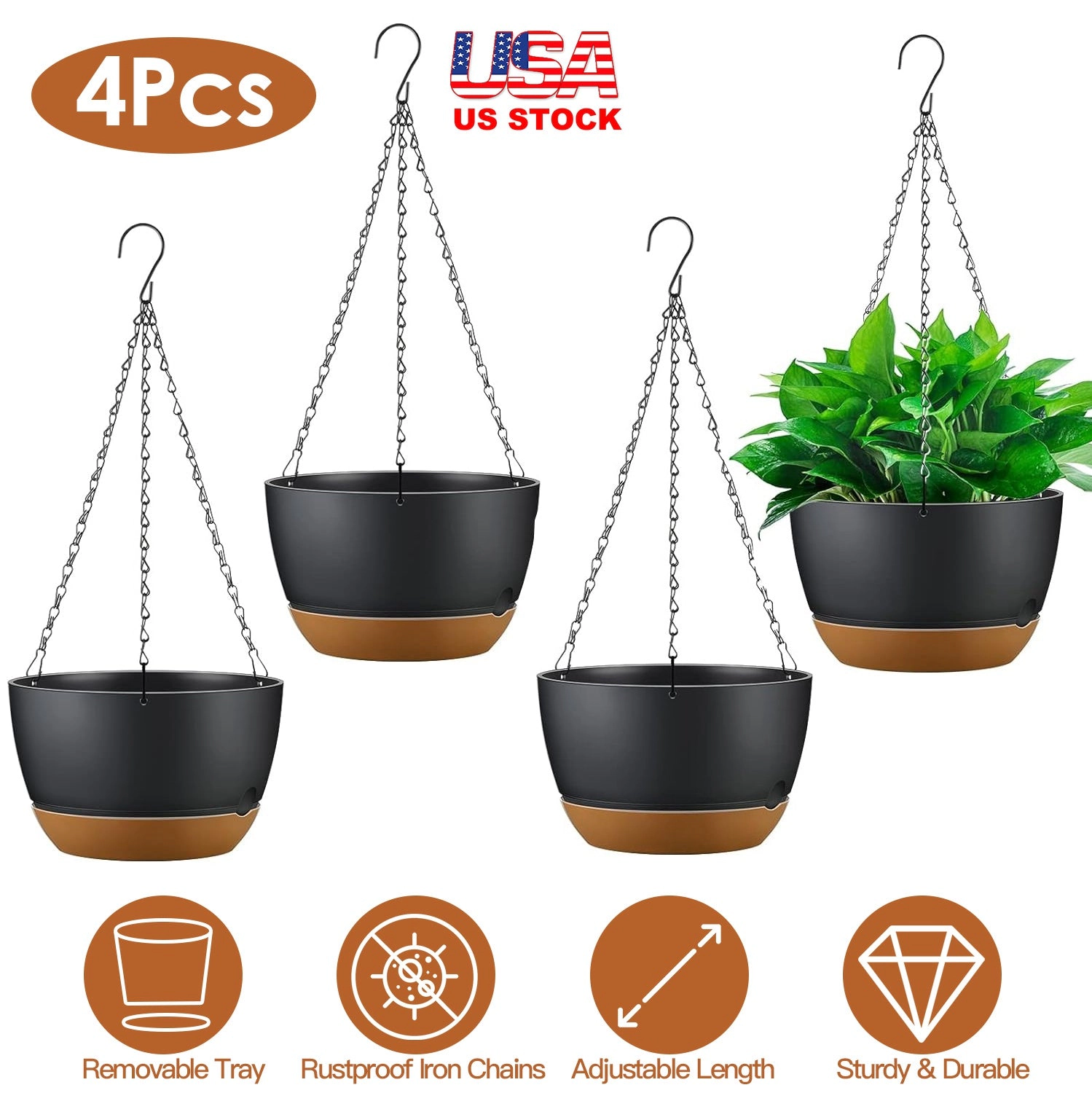 GBruno 4-Piece Self-Watering Hanging Planter Set