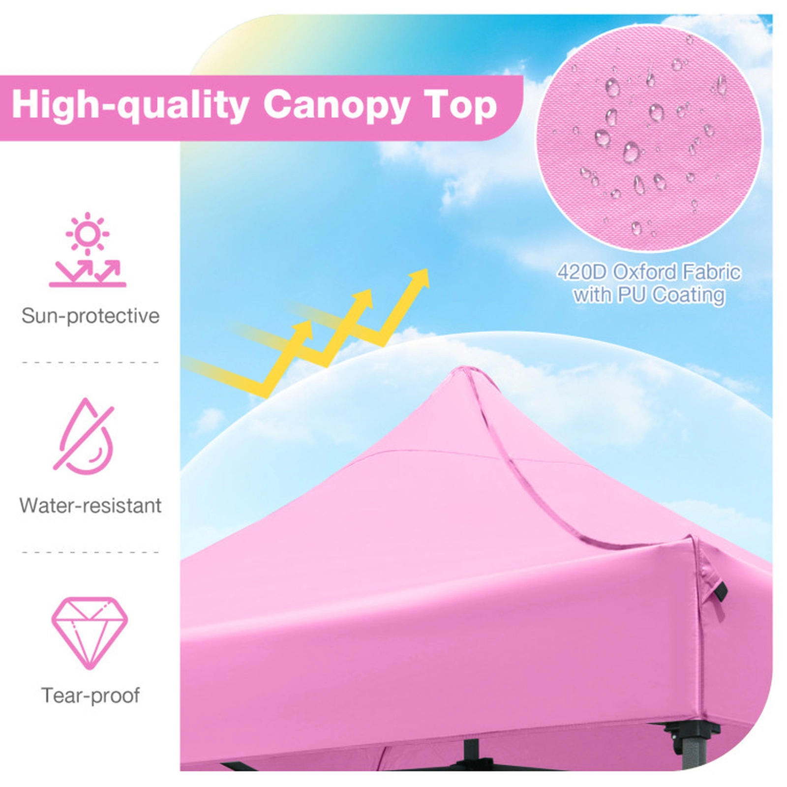 SUGIFT Pink Pop Up Canopy Gazebo Tent with Wheeled Bag and 4 Sandbags 10-ft W 10-ft D 10.1-ft H 6.4-ft Rim Height