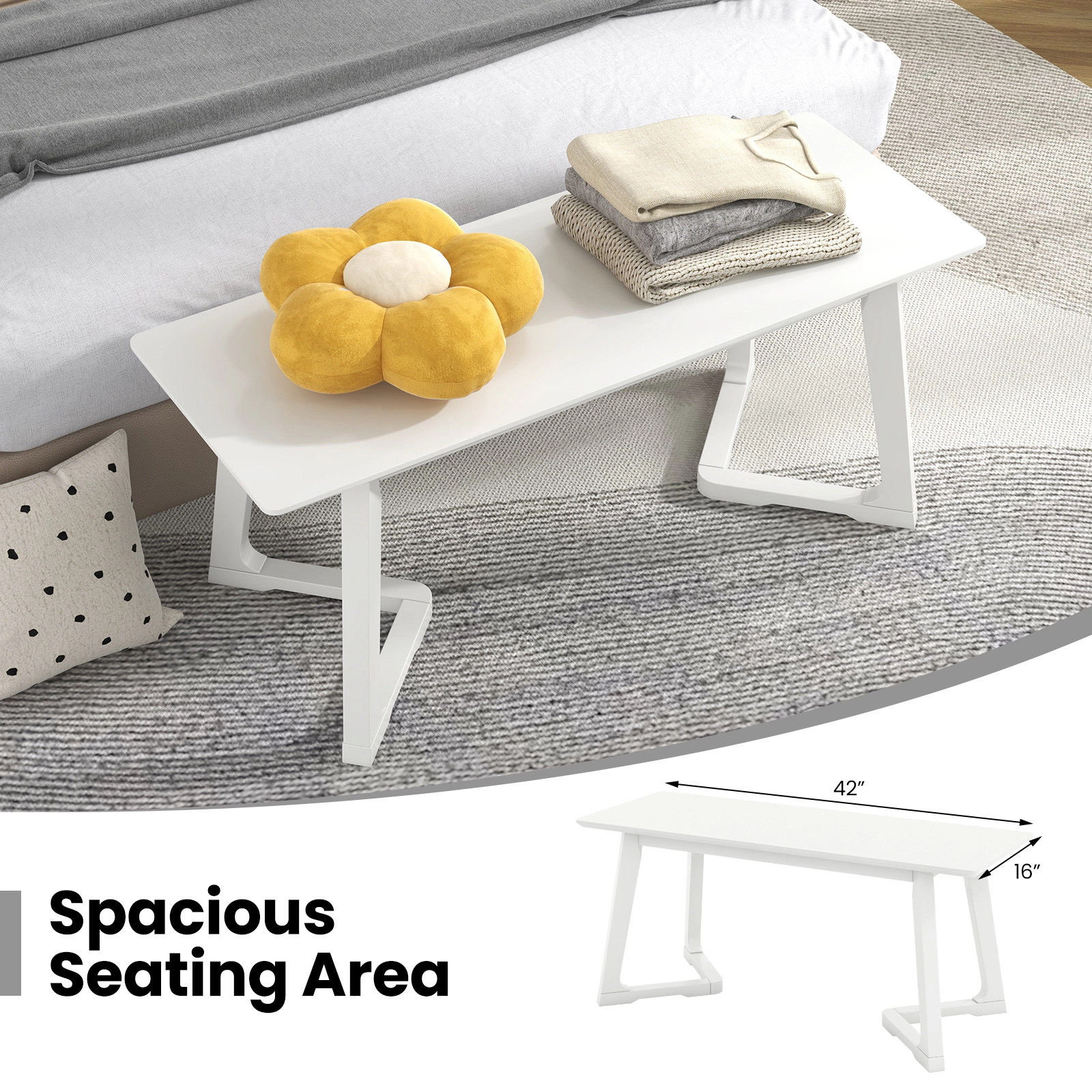 SUGIFT 42-in Modern Entryway and Dining Bench with Rubber Wood Legs 342-lb Capacity 42 x 16 x 17.5-in White