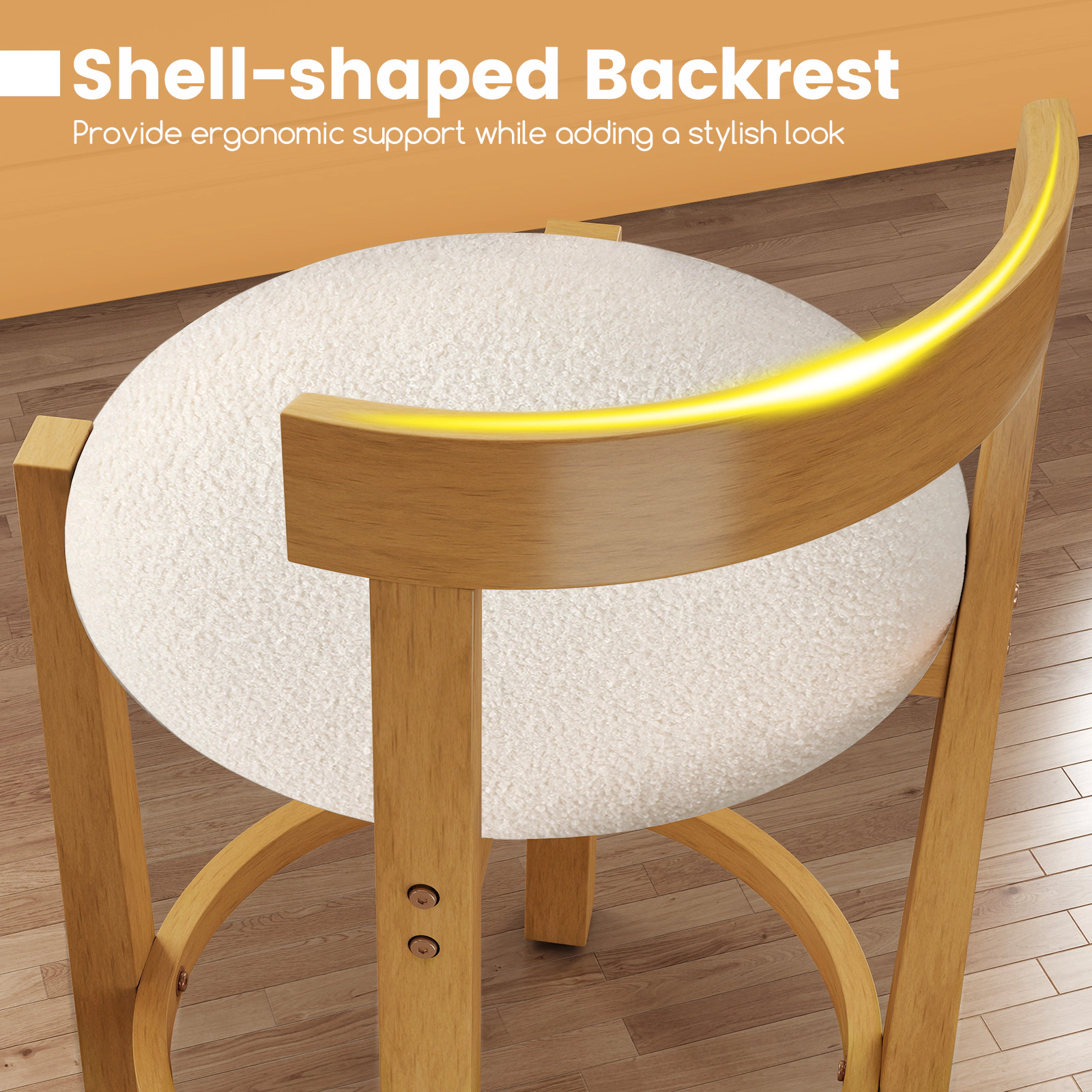 SUGIFT Teddy Velvet Round Seat and Rubber Wood Frame Natural 24 in Counter Stools