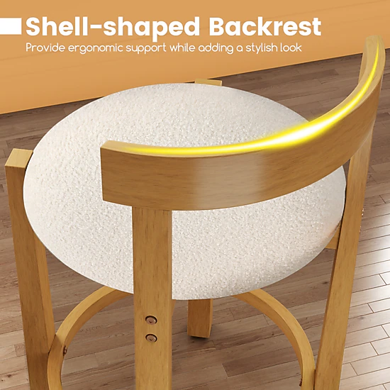 Glintex 4-Piece 24-Inch Teddy Velvet Counter Stool Set with a Backrest, Natural