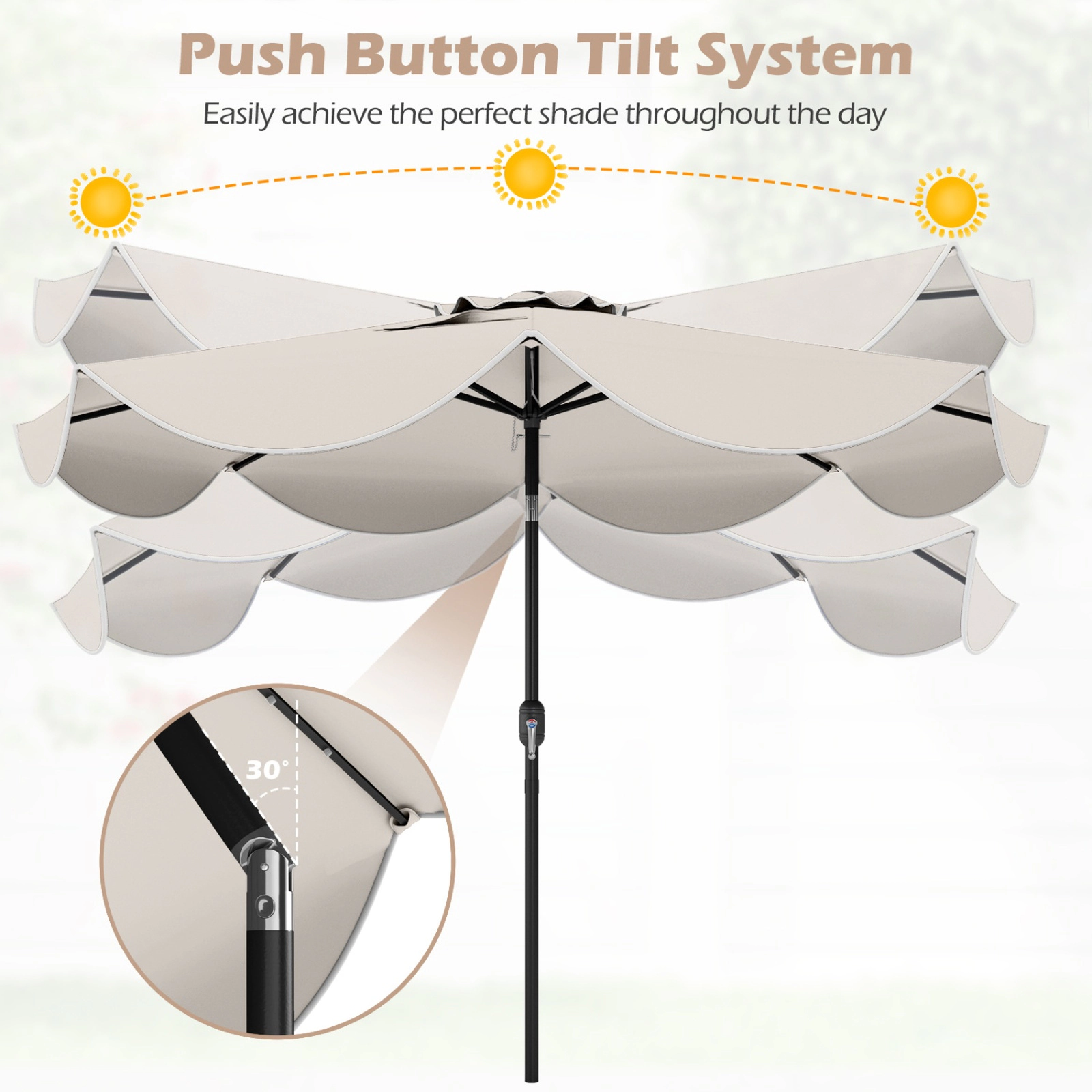 SUGIFT 24 LED Lights and Push Button Tilt 9 FT Scalloped Solar Market Patio Umbrella
