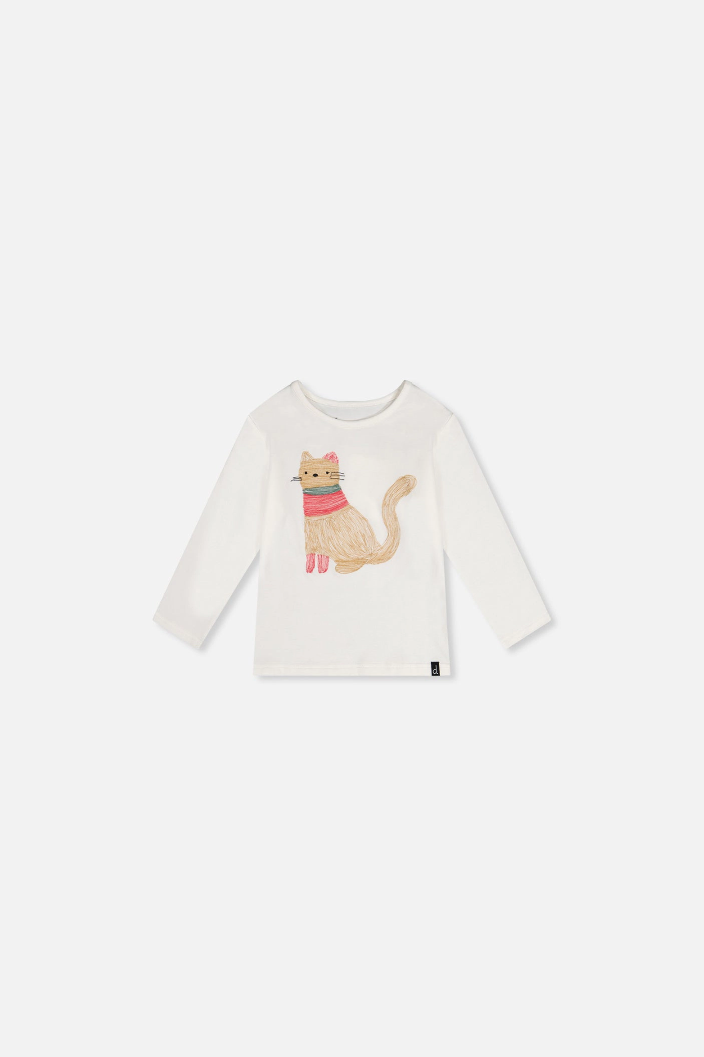 Deux par Girls Embroidered Cat Organic Cotton Long Sleeve T-Shirt