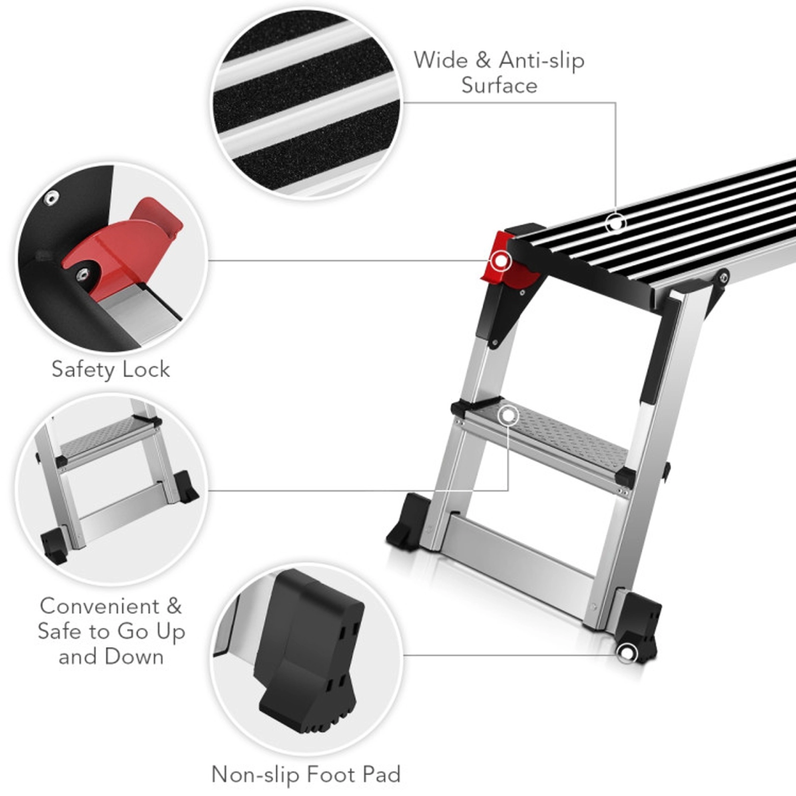 SUGIFT Aluminum Folding Non-Slip Drywall Work Platform Step Stool 49.5-in x 21-in x 19.5-in 330-lb Capacity Silver
