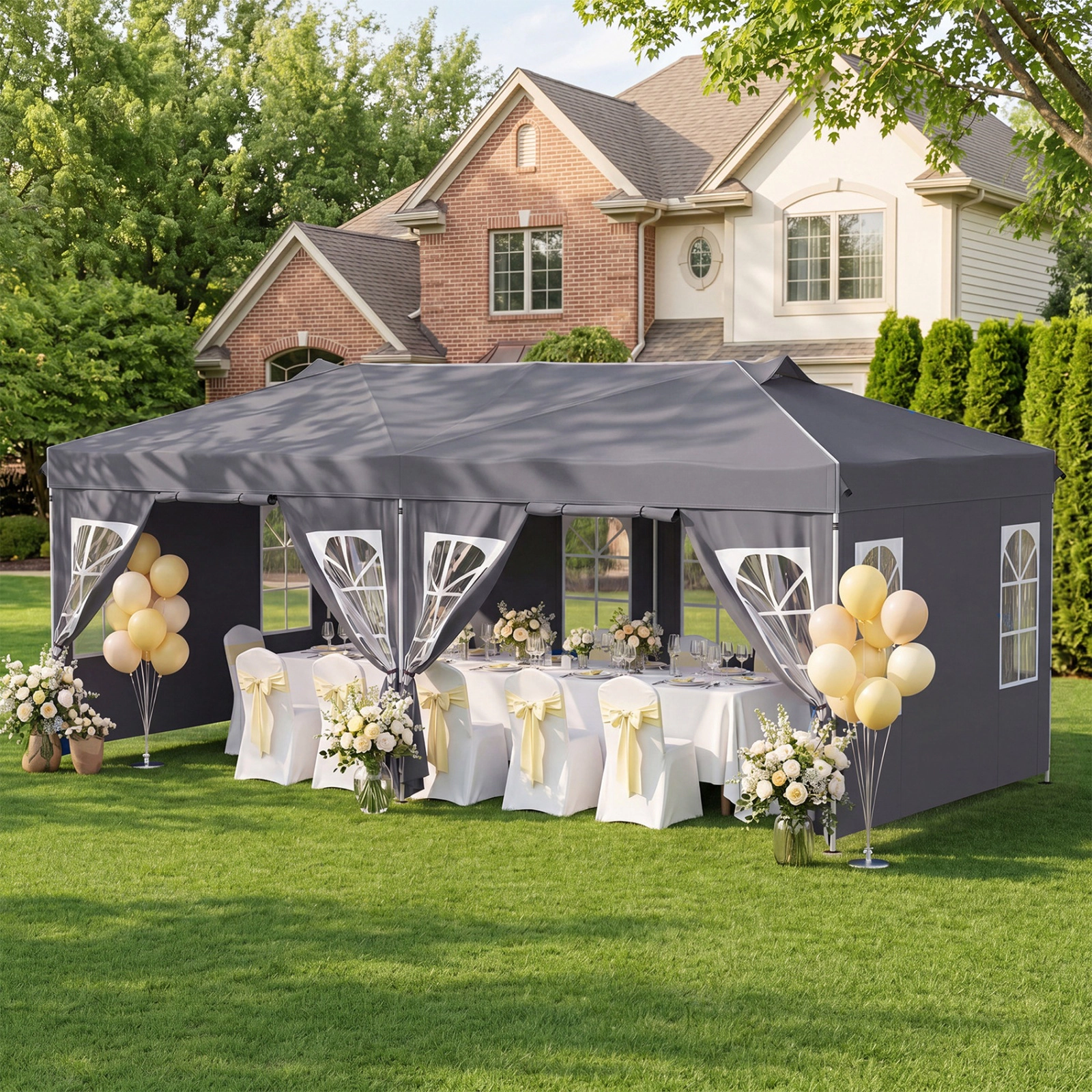 SUGIFT Pop Up Canopy Tent with 6 Sidewalls and Adjustable Height 10 x 20FT Gray