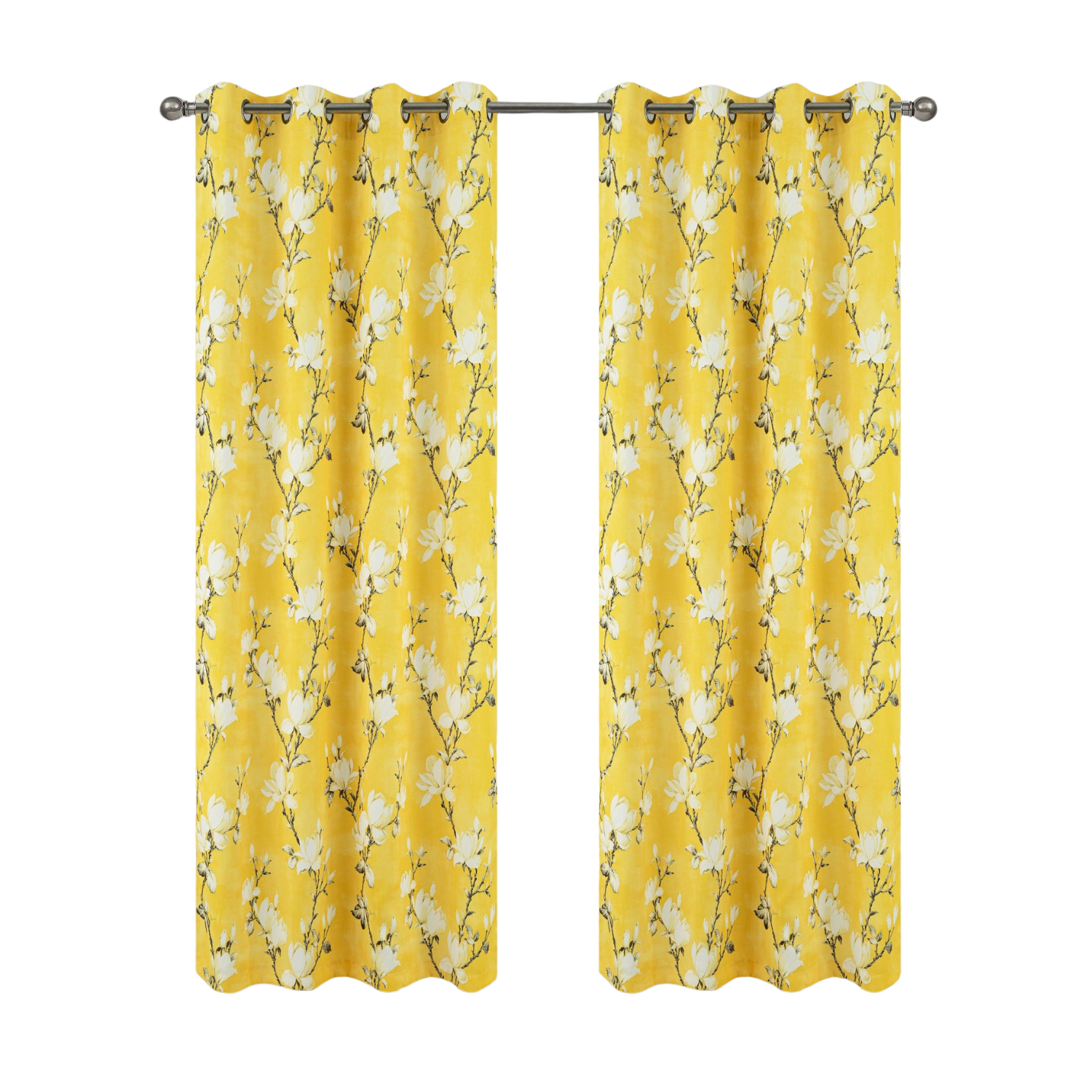 Olivia Gray 100% Polyester 200 GSM Blossom Printed Blackout Grommet Curtain Panel 54" x 84" Yellow