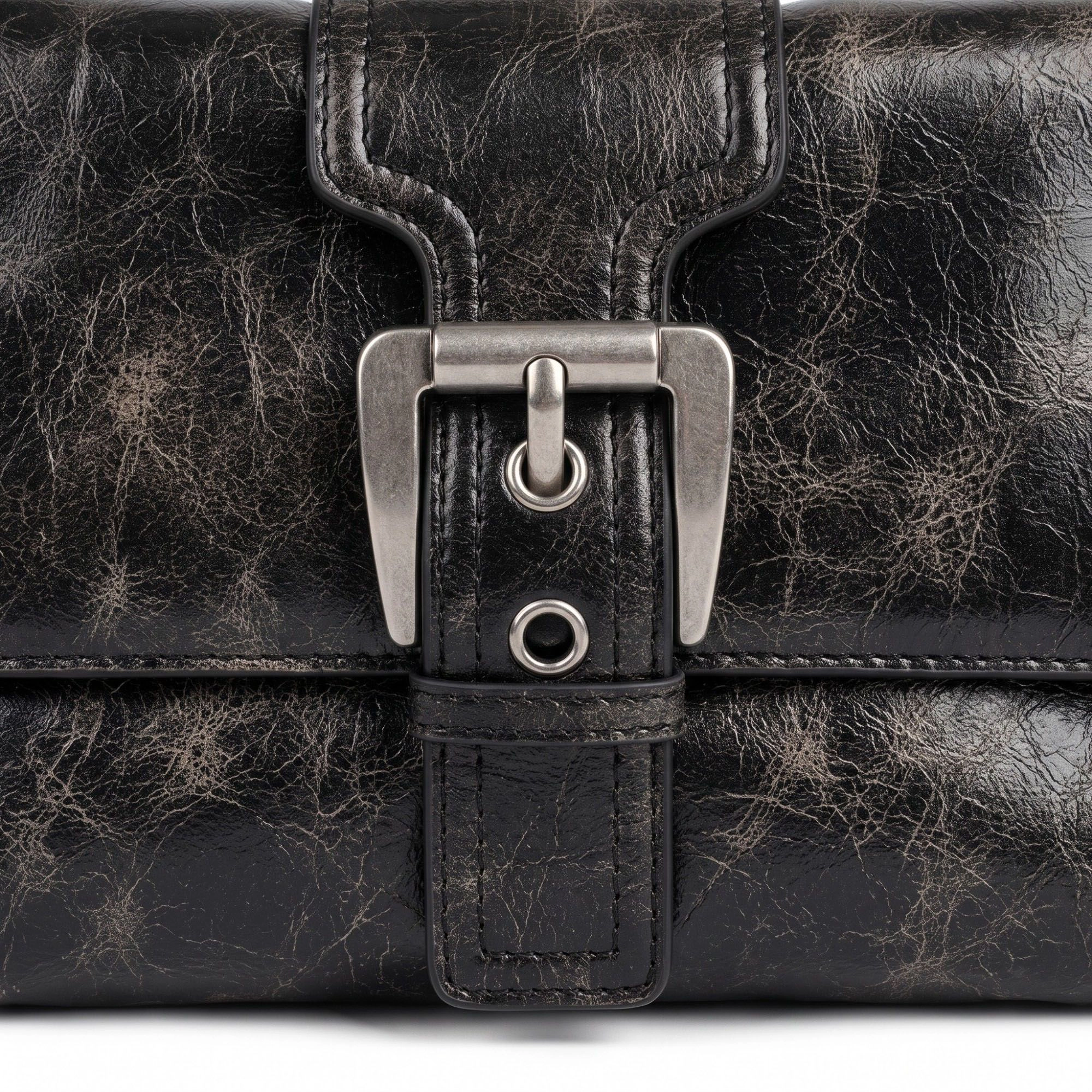 Alilang Women's Distressed-Look Flap Shoulder Bag with Metal Clasp
