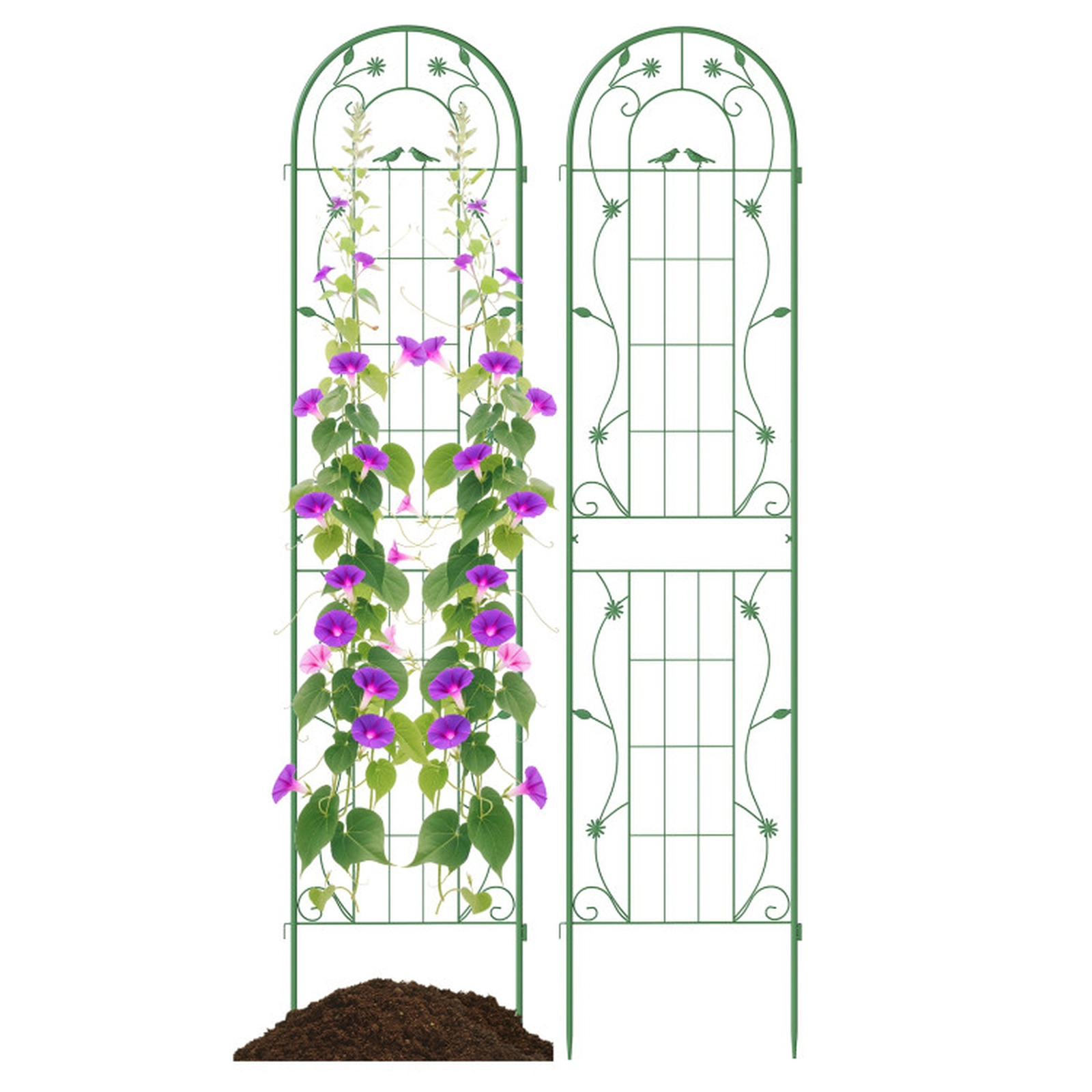 SUGIFT 2-Pack Galvanized Steel Garden Trellis for Climbing Plants 86.5 x 20 in Panels with Ground Stakes Green