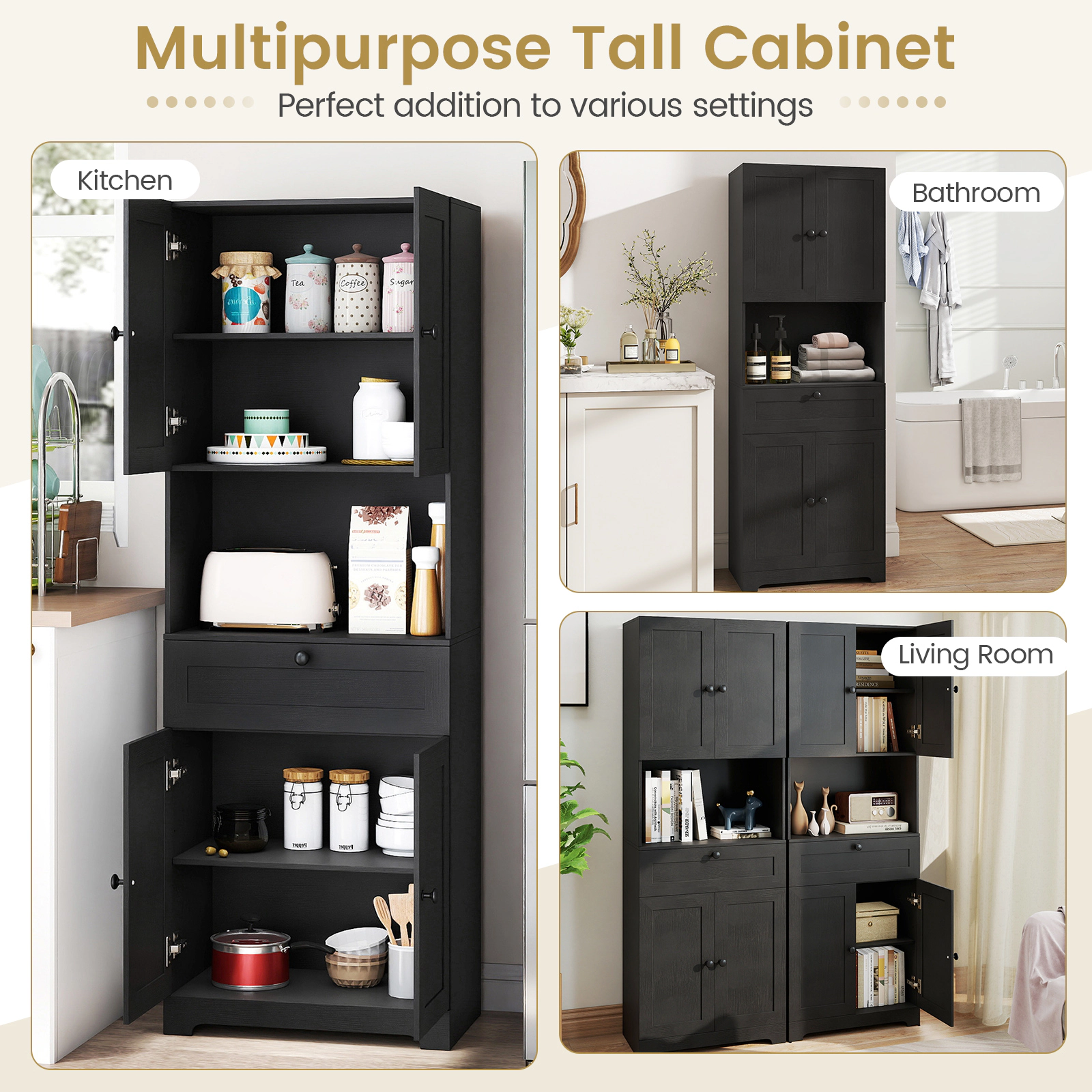 Glintex 67.5-Inch Tall Storage Cabinet with 4 Doors and Open Display Bay