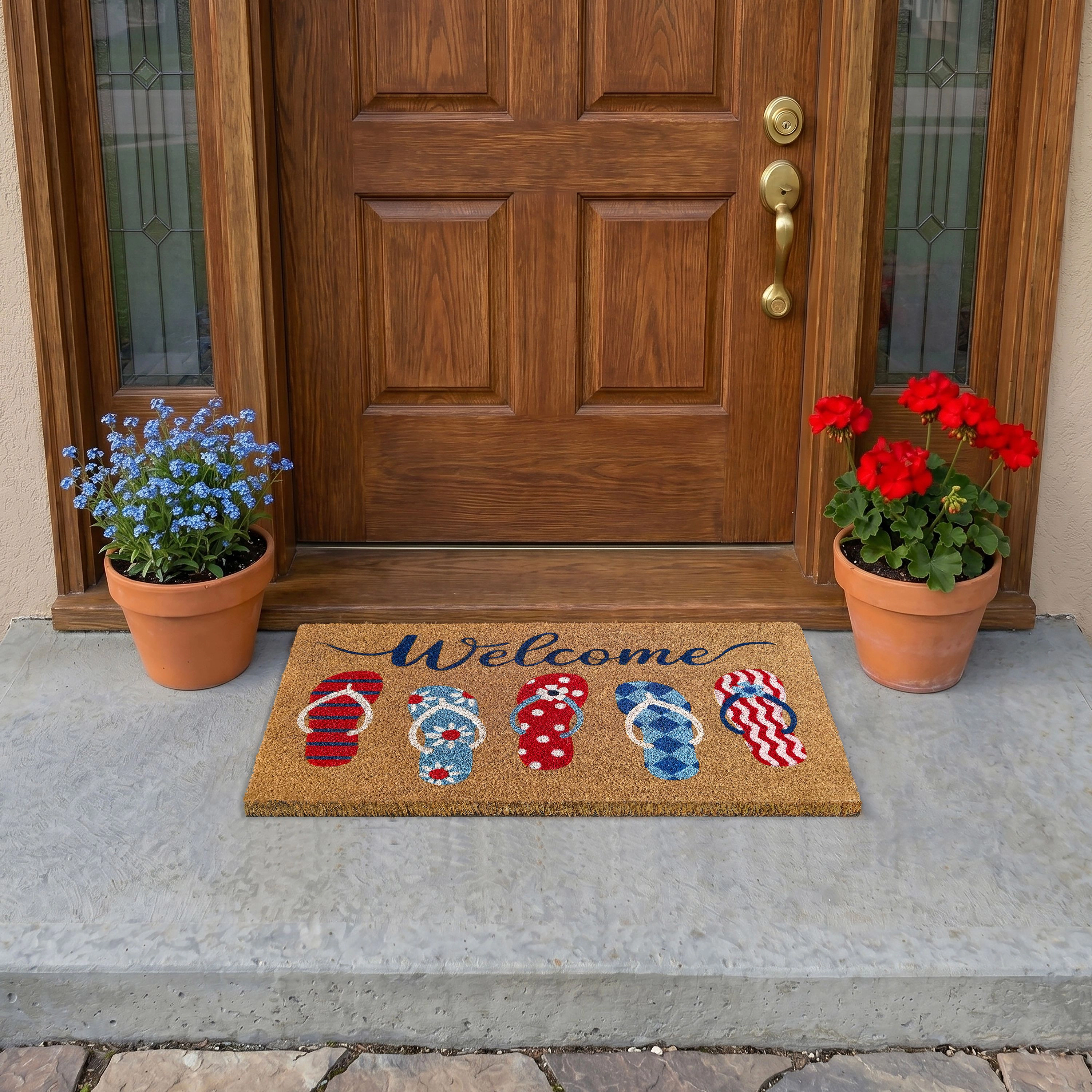 Kate Aurora Summer Fun Flip Flops Bristled Coir Outdoor Welcome Mat - 18"x30"
