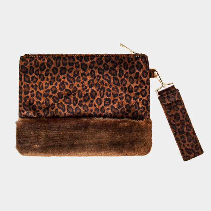 Fashnzfab Leopard Animal Print Fur Clutch Bag