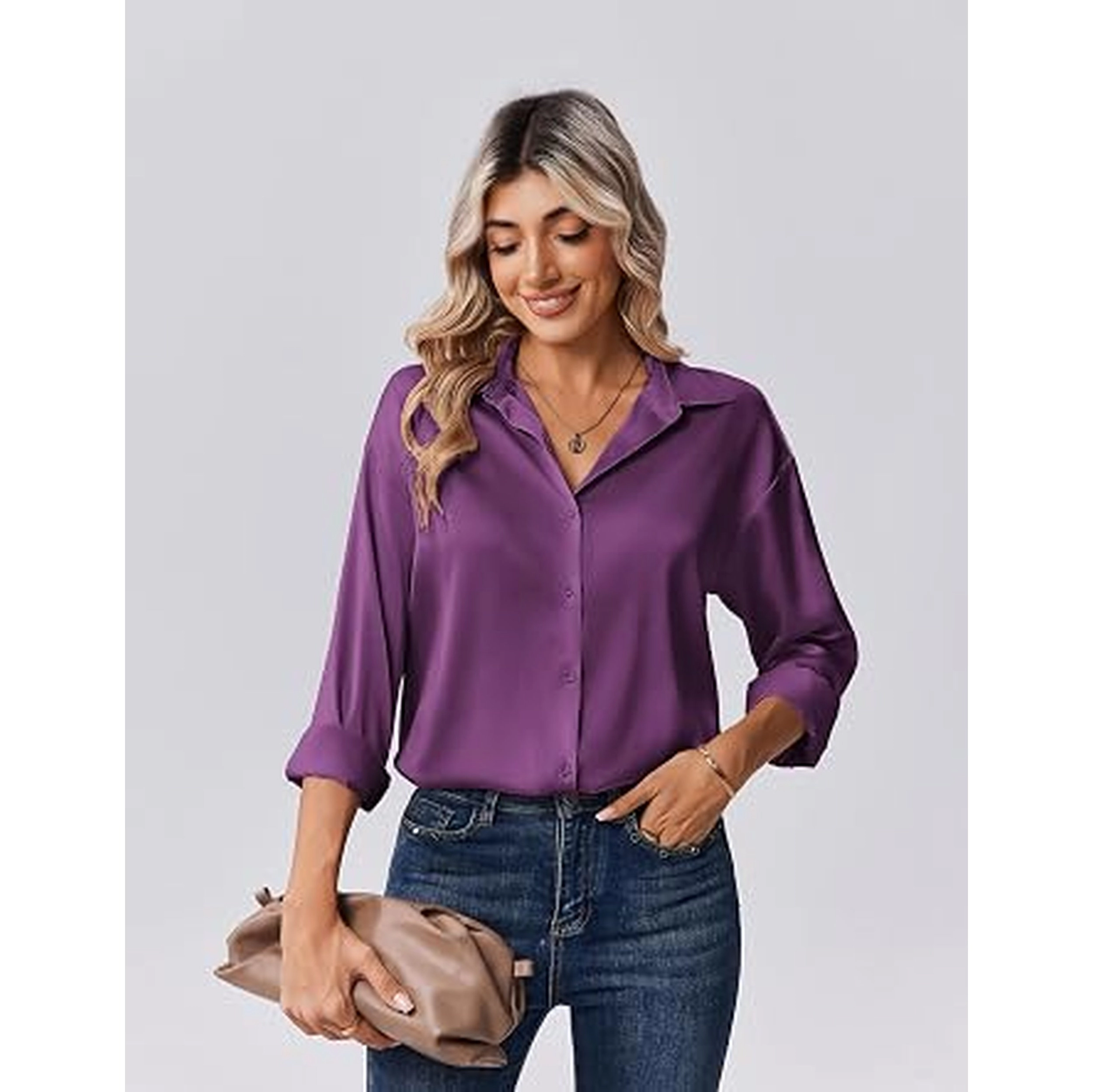 Zeagoo Women s Dressy Casual Long Sleeve Satin Silk Button Down Shirts, Business Fall Tops