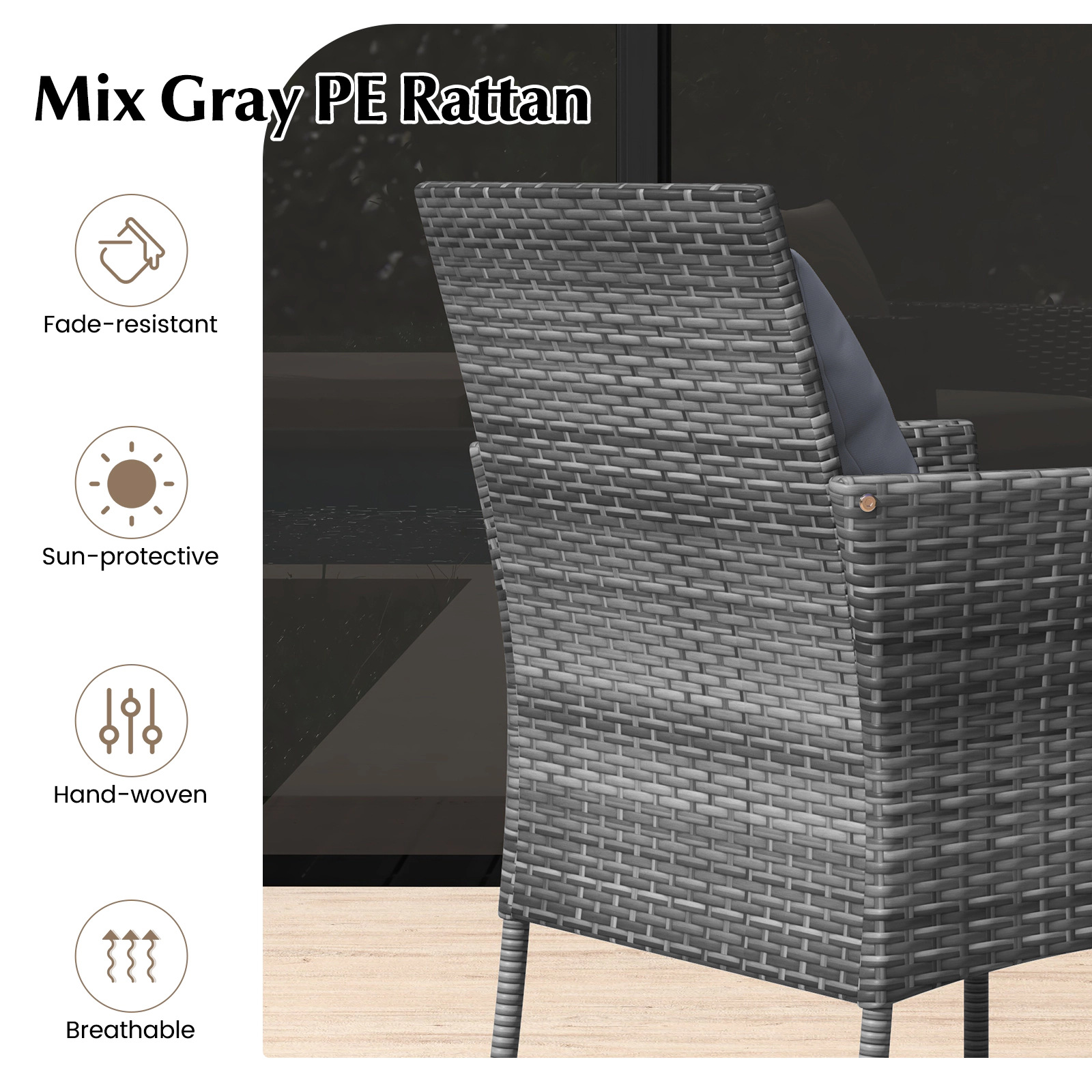 SUGIFT 3-Piece PE Rattan Patio Conversation Set with Cushioned Chairs and Tempered Glass Table 400-lb Chairs Off White