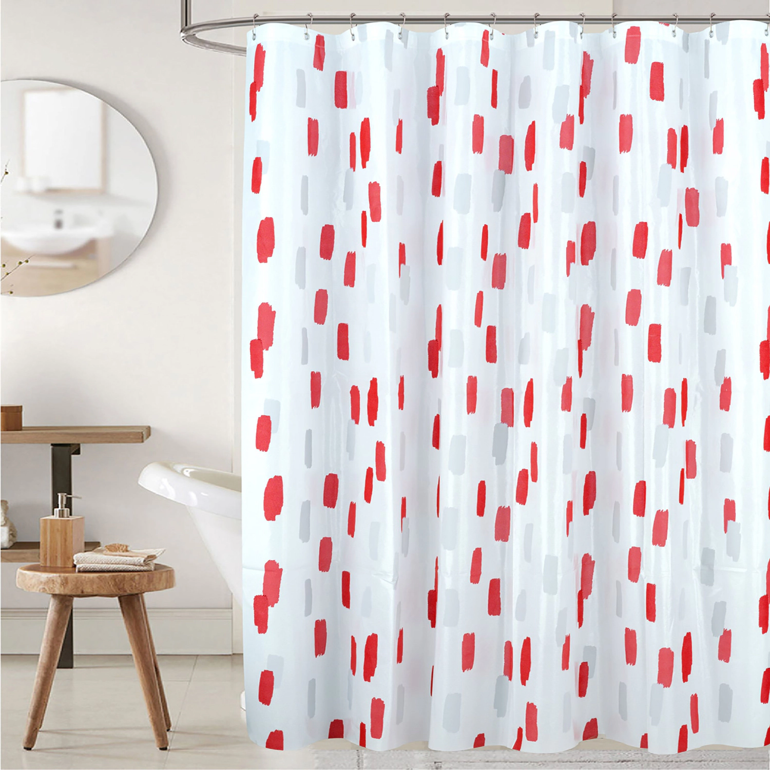 RT Designers Collection 90 GSM Printed Peva Glit Brush Stroke Shower Curtain 70" x 72" Red