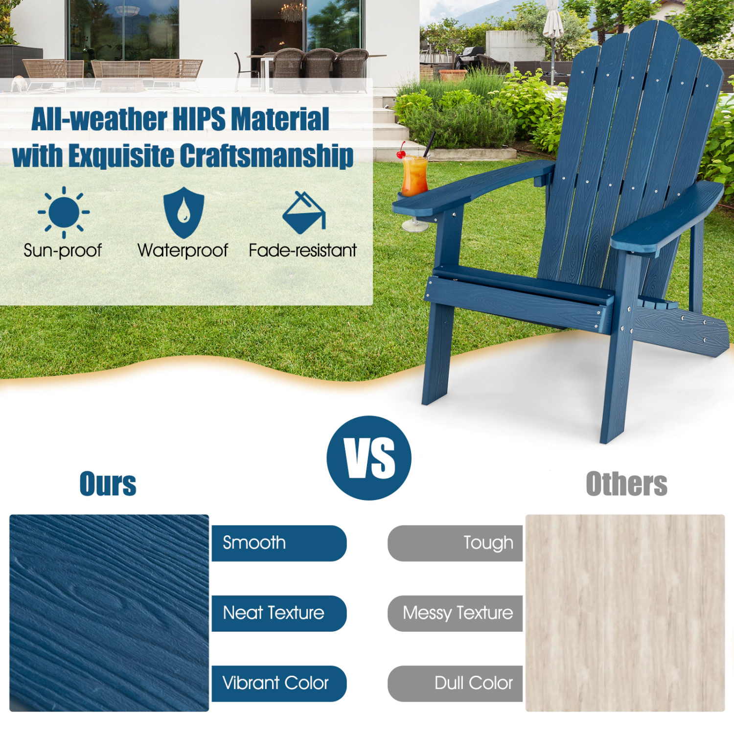 Hivvago Adirondack Chair Set With Ergonomic Design For Porch And Backyard