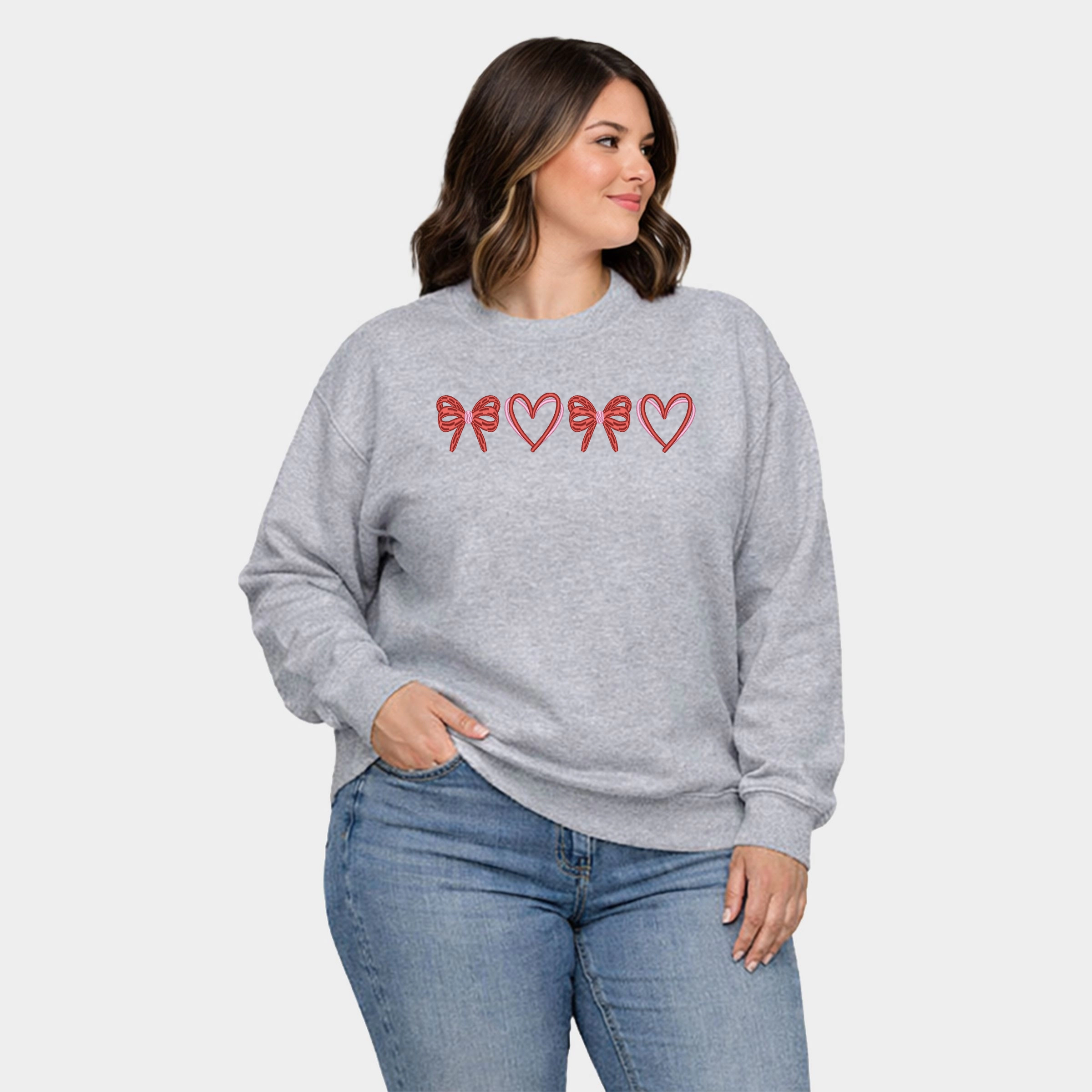 Simply Sage Market - Embroidered Hearts And Bows  Women's Plus Sized Graphic Sweatshirt