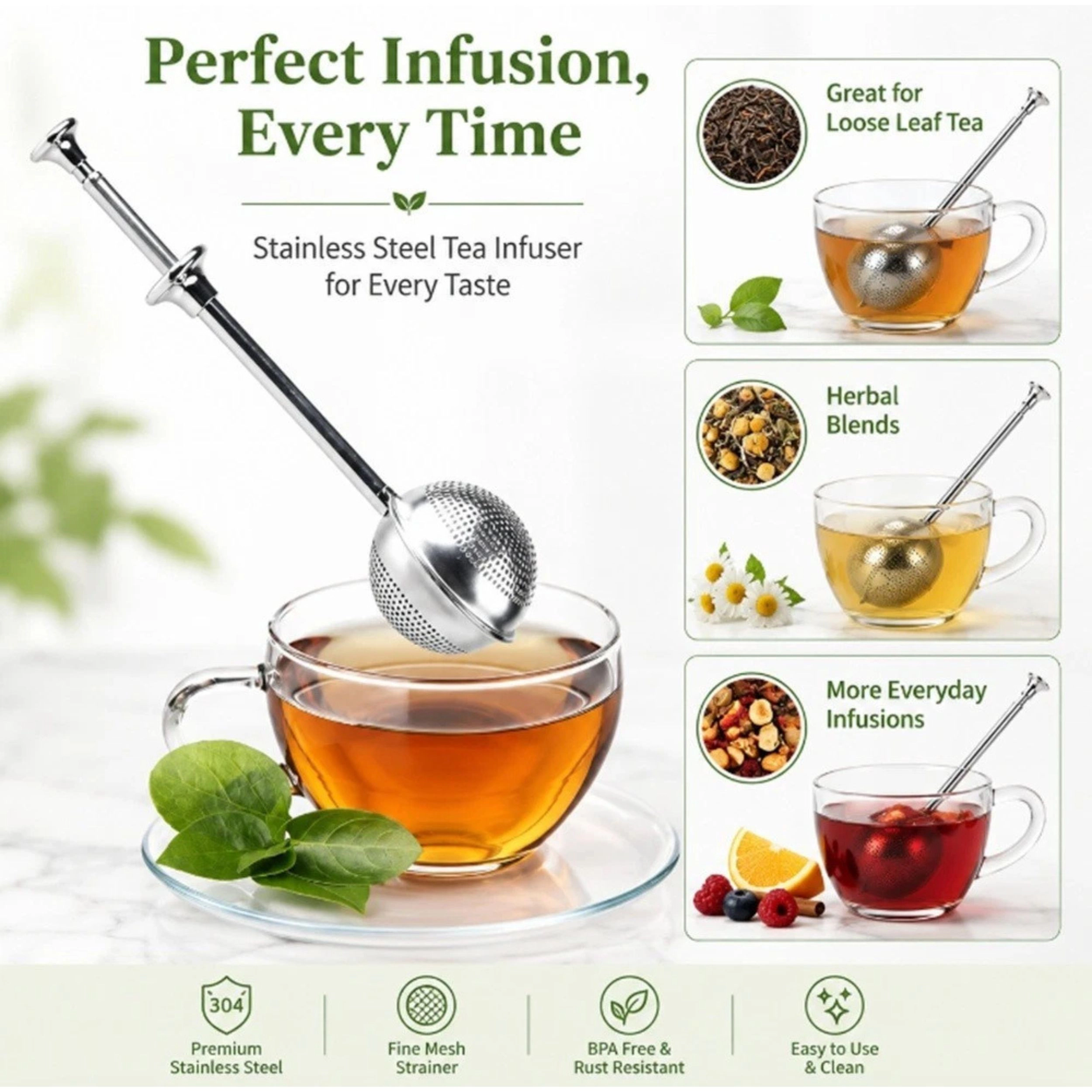 Home Collection Long Handle Stainless Steel Tea Ball Infuser Loose Leaf Strainer
