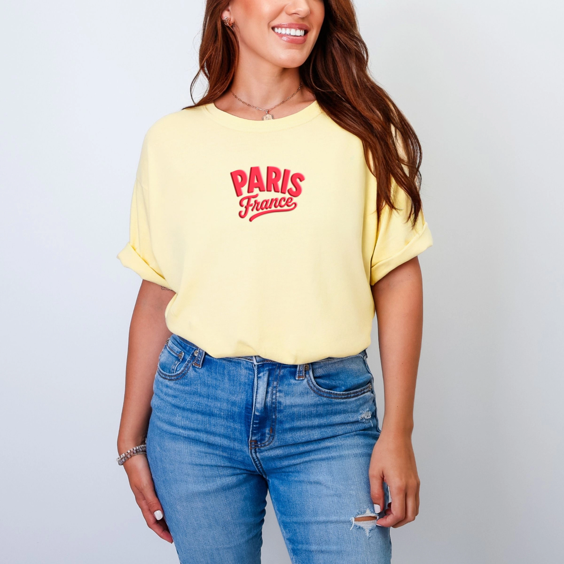 Simply Sage Market - Women's Garment Dyed Graphic T-Shirt Paris Vibrant Puff Print