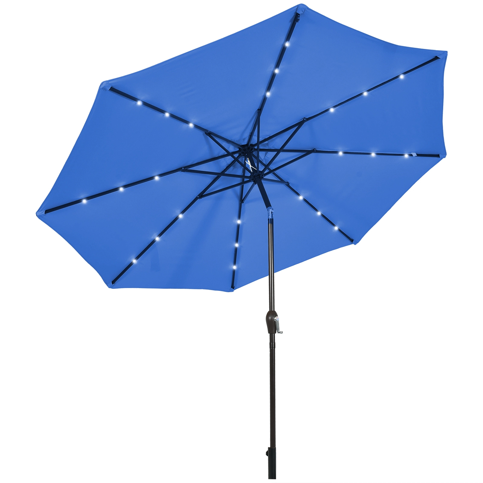 SUGIFT Blue Solar Patio Market Umbrella with Crank Lift Tilt Adjustment and 24 LED Lights 10-ft Dia 8.2-ft H