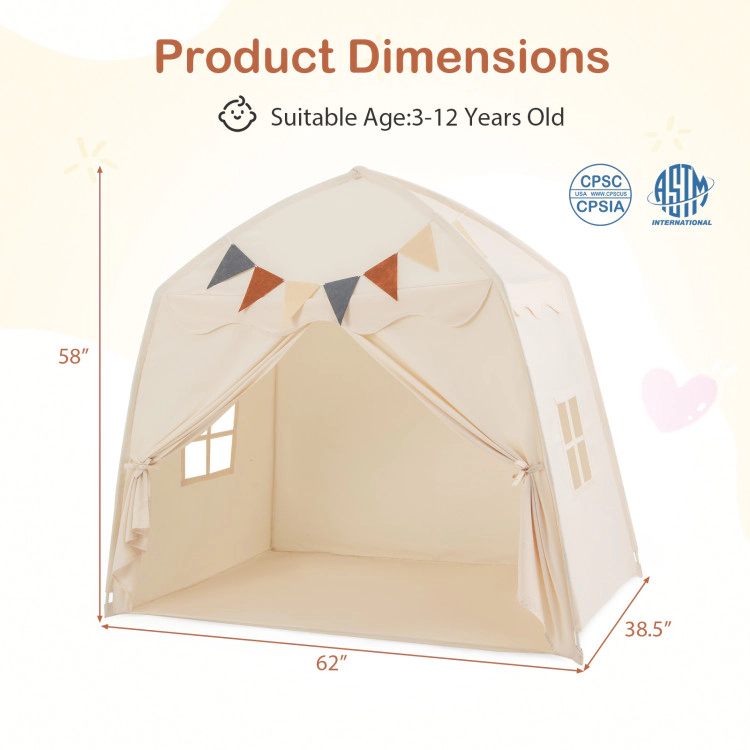 SUGIFT Beige String Lights and Extra Large Playhouse Space Kids Play Tent Bed Tent